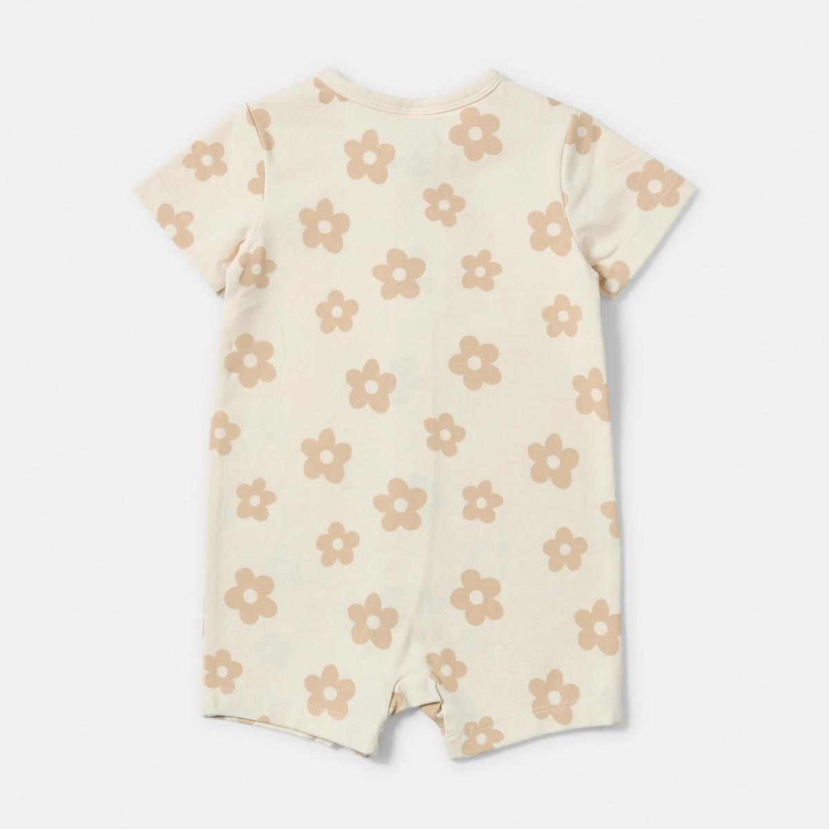 2 Short Sleeve Zip Romper BEIGE FLORAL, 2 of 4