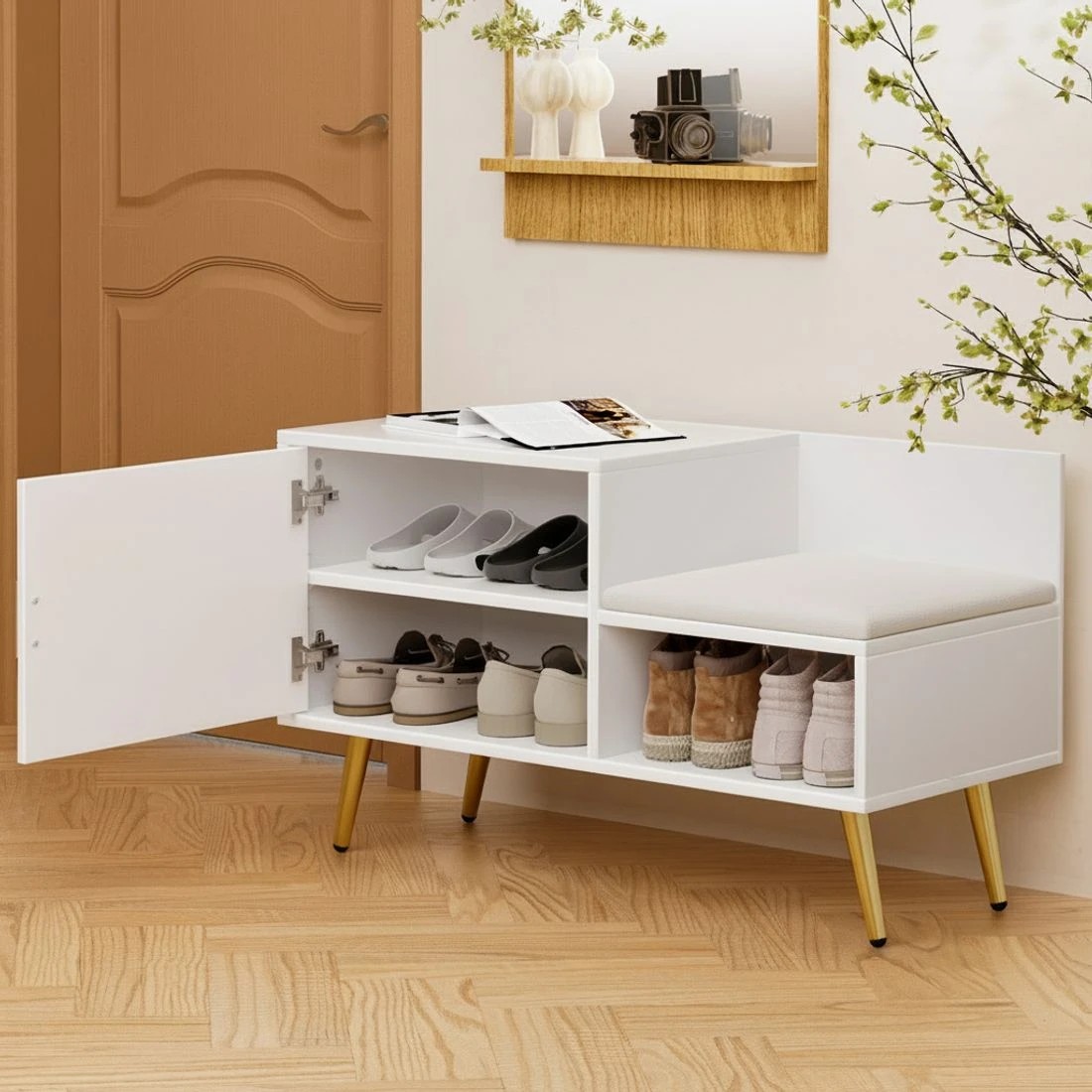 5 Artiss Shoe Rack Cabinet Bench 6 Pairs - White, 5 of 6