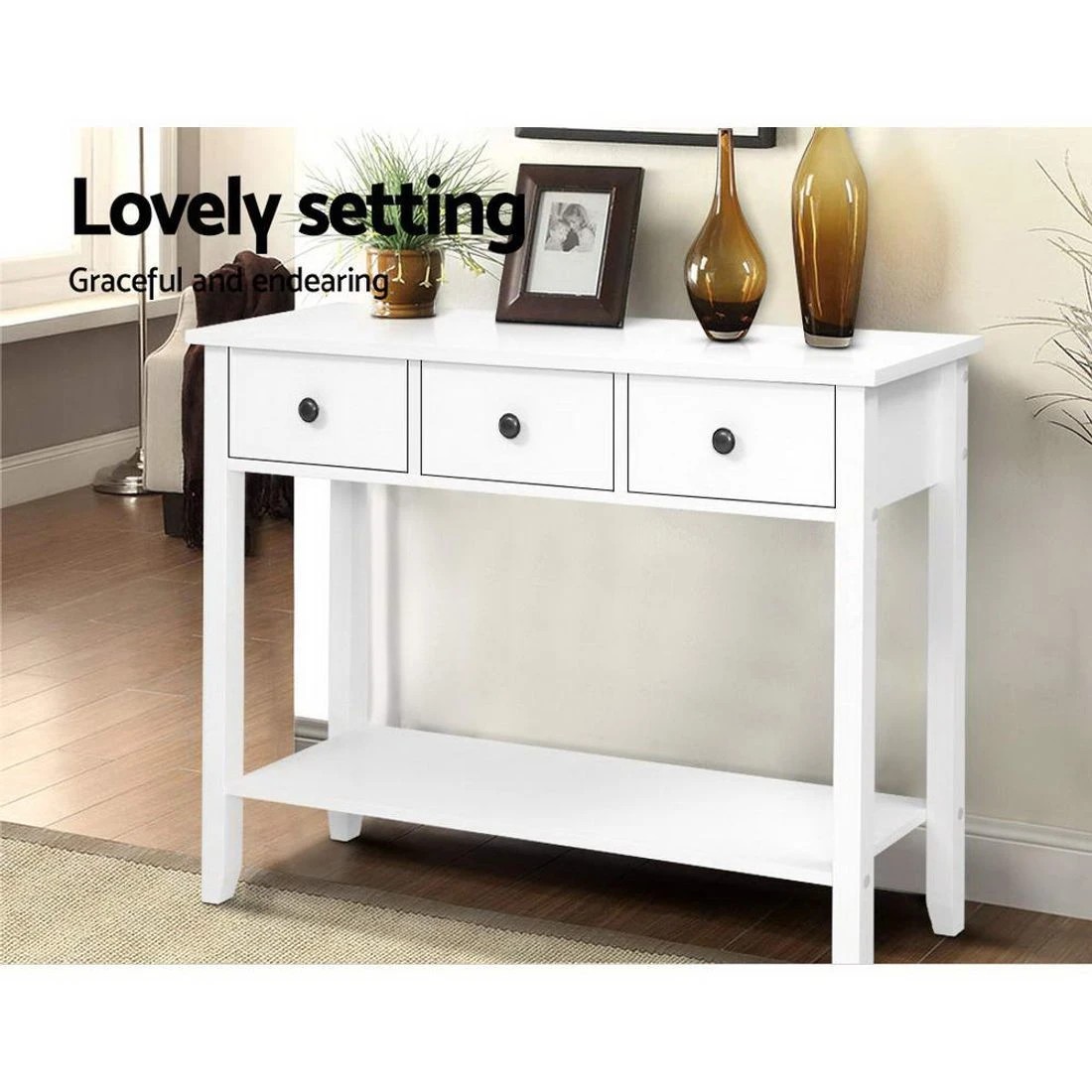 6 Artiss Console Table 3 Drawers 100CM  Chole - White, 6 of 8