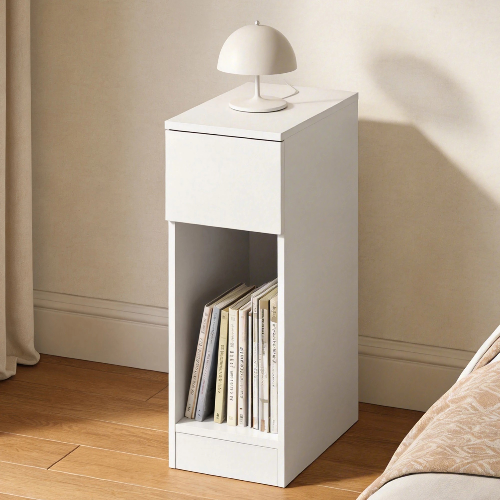 7 Levede Slim Bedside Table Nightstand Side Table Storage Bedroom Narrow Cabinet - White, 7 of 9