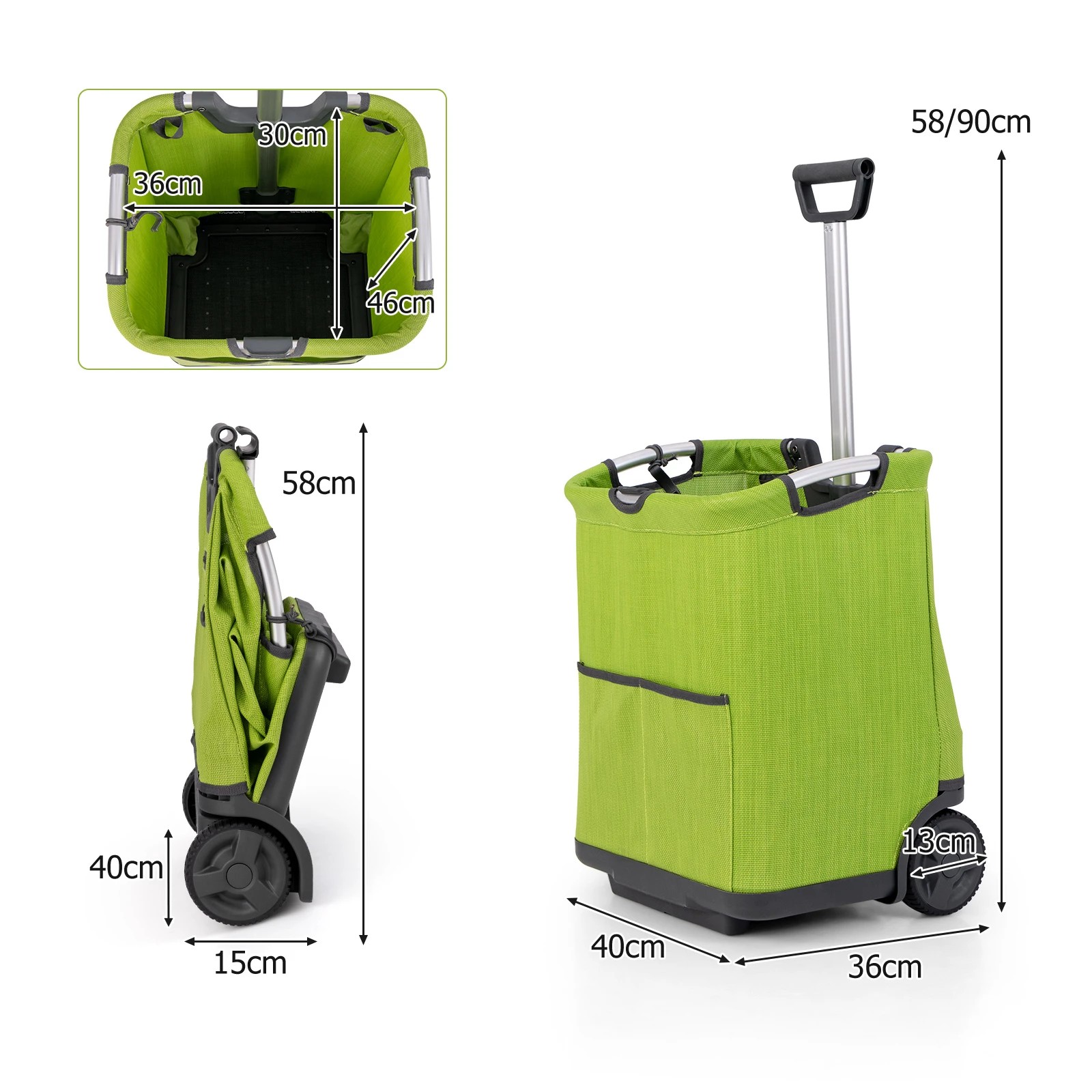 2 Costway 50L Folding Shopping Cart Portable Utility Cart w/3 Pockets - Green, 2 of 5