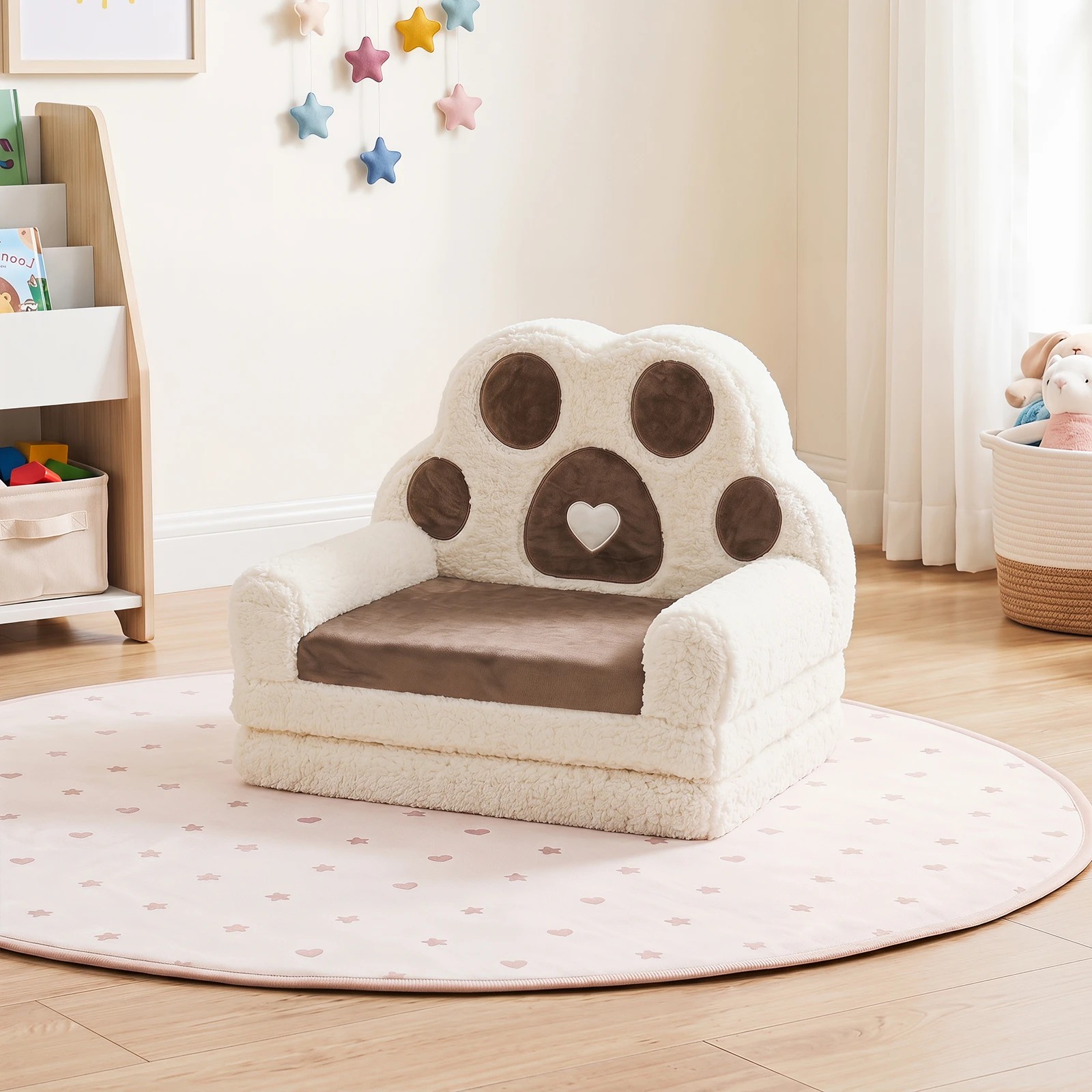 5 Costway Foldable Sofa Chair 2-in-1 Convertible Couch Lounger w/Cover Bear's Paw Pattern - Brown, 5 of 5