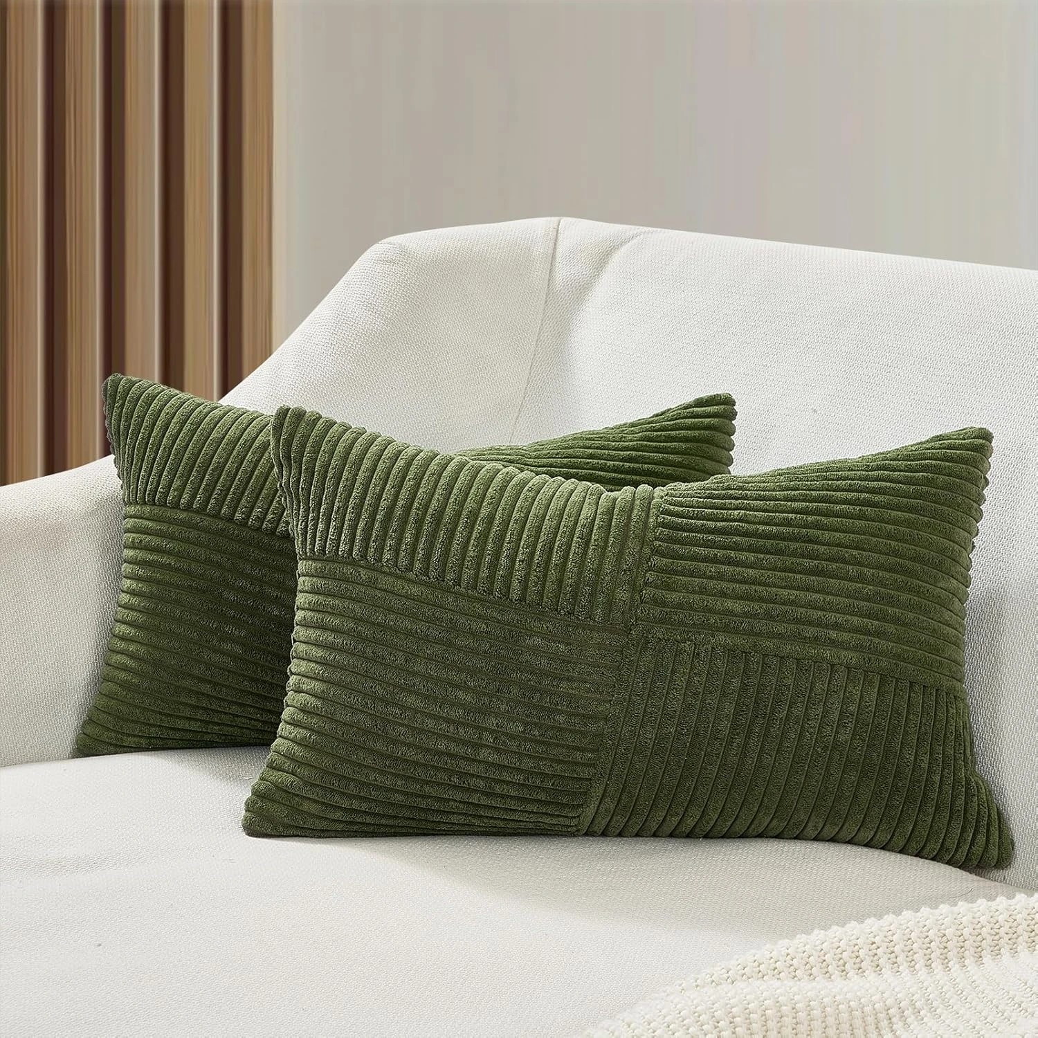 1 Gioia Casa 2-Pack Corduroy Cushion Covers Windmill Pattern 30x50cm - Olive Green, 1 of 4