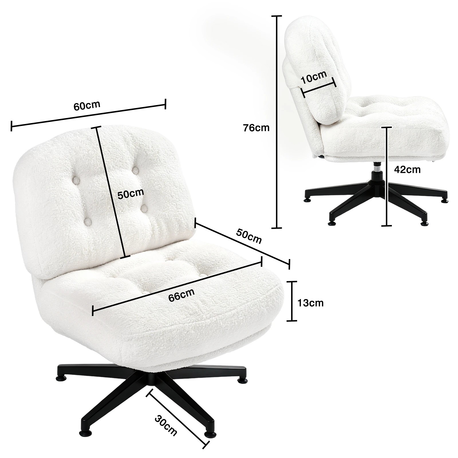 9 Advwin Armless Office Chair Teddy Fleece Ergonomic Cross Legged Chair Swivel Vanity Chair - White, 9 of 9
