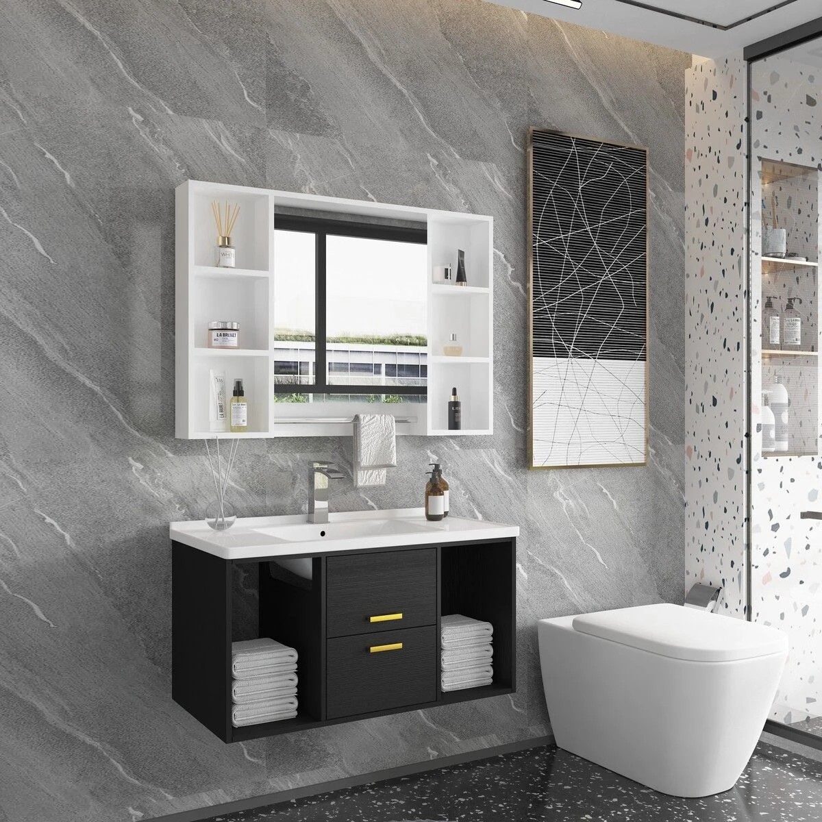 8 LUXSUITE Bathroom Mirror Cabinet Medicine Shaver Shaving Wall Storage Cupboard Organiser Shelves Furniture Bathroom, 8 of 9