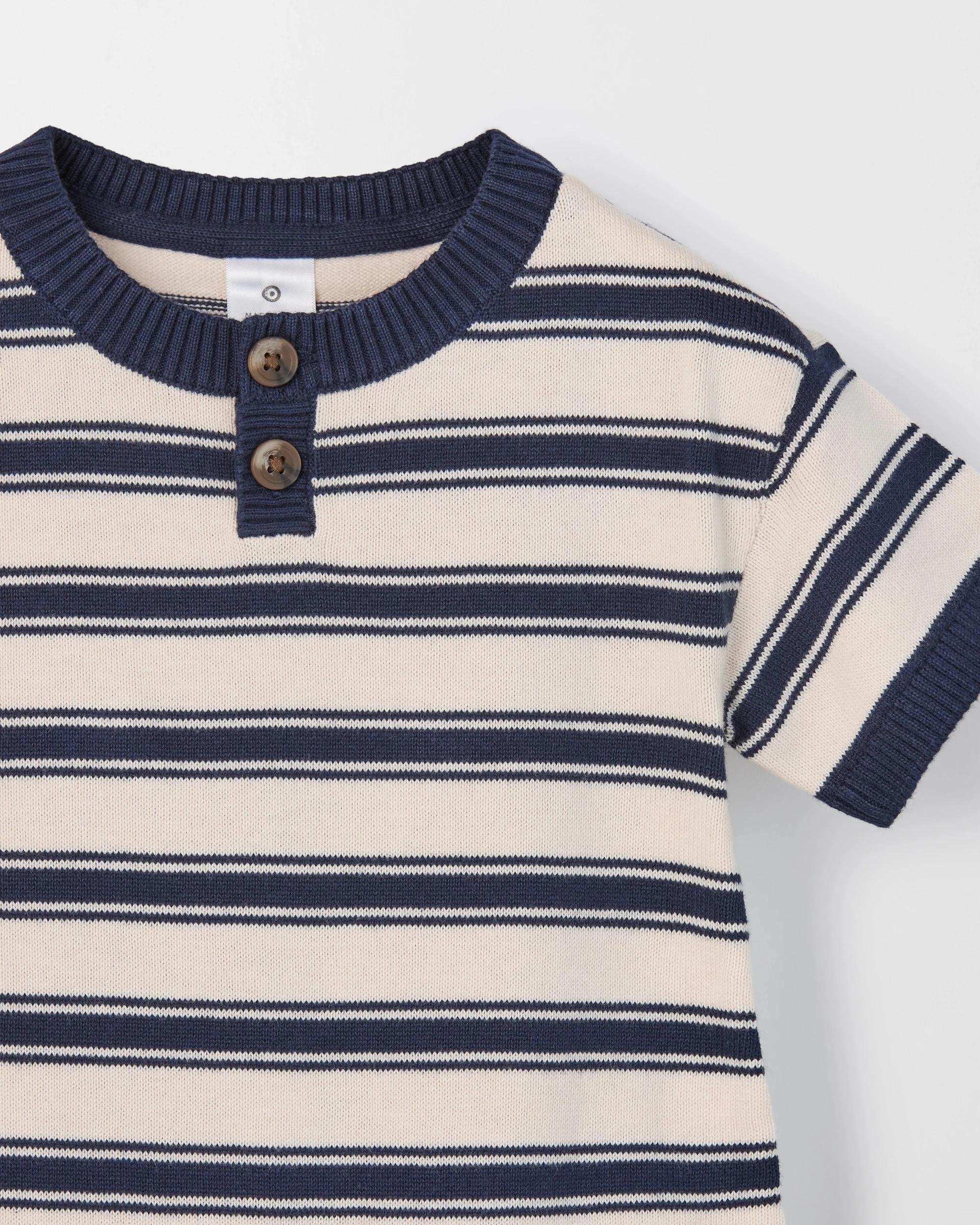 5 Target Baby Baby Organic Cotton Knit Henley Stripe Romper NAVY, 5 of 5