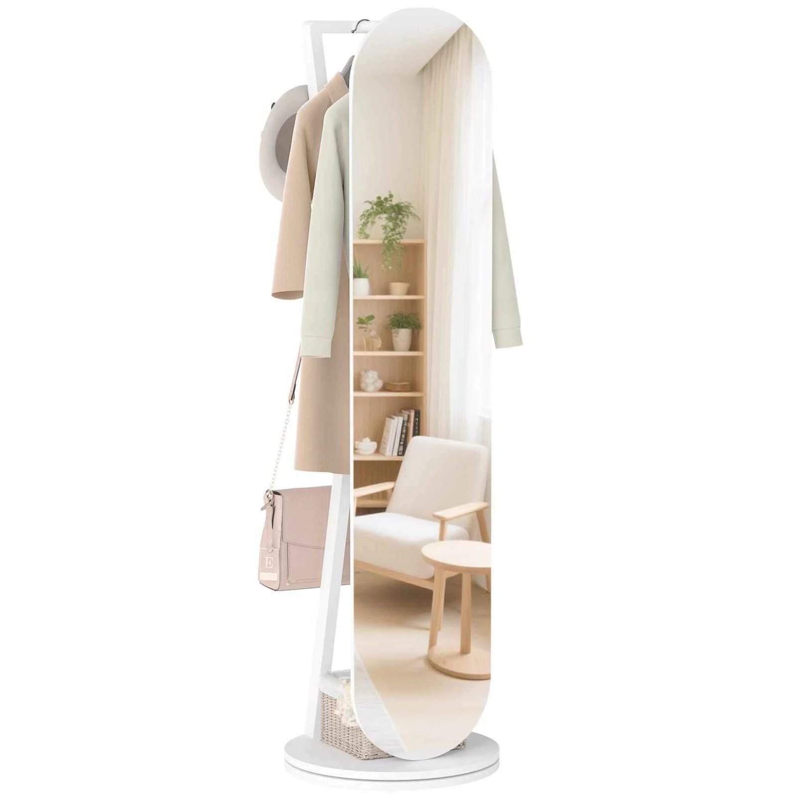 3 Costway 2-in-1 Rotating Full Length Mirror Coat Rack Stand Clothes Rod w/4 Hook, 3 of 3