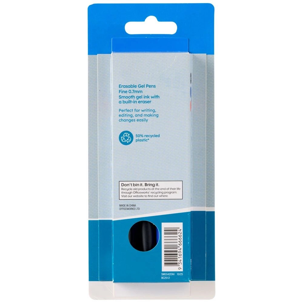 3 Studymate 0.7mm Retractable Erasable Gel Ink Pen Assorted 4PK, 3 of 7