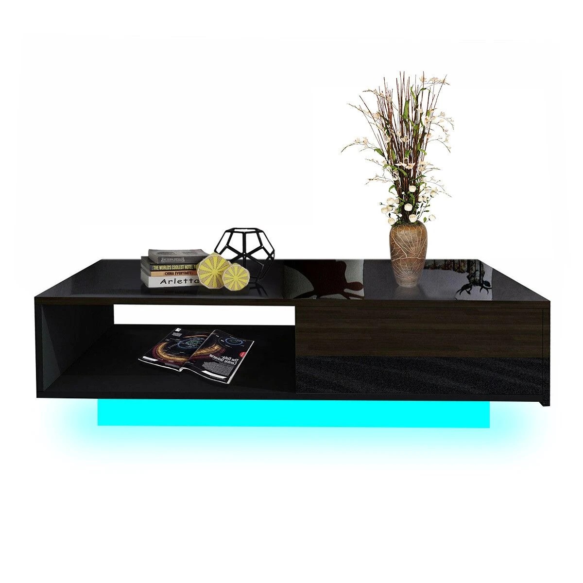 4 Ausway Modern Rectangle Coffee Table Storage Unit High Gloss with Drawer, 4 of 5