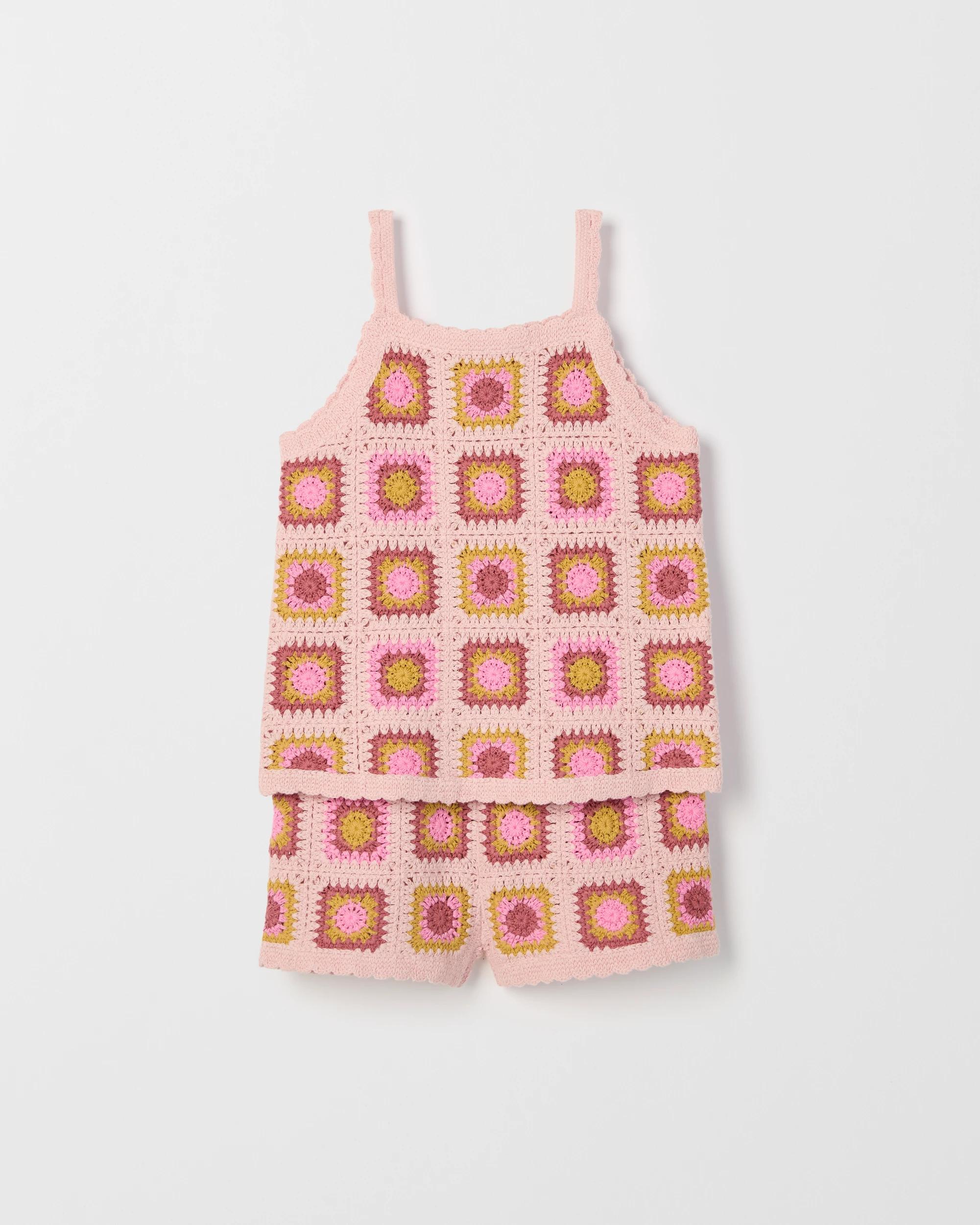 6 Target Kids Australian Cotton Blend Crochet Tank Top and Shorts Set TILE MULTI, 6 of 7