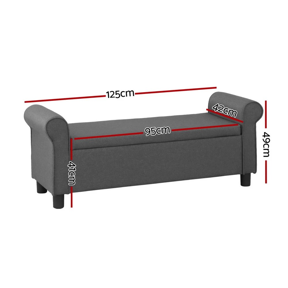 2 Artiss Storage Ottoman Blanket Box 125cm Arm Linen - Grey, 2 of 7