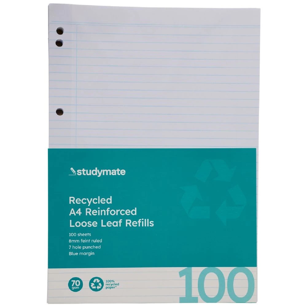 3 Studymate A4 8mm Ruled Recycled Loose Leaf Refills 100 Pack, 3 of 4
