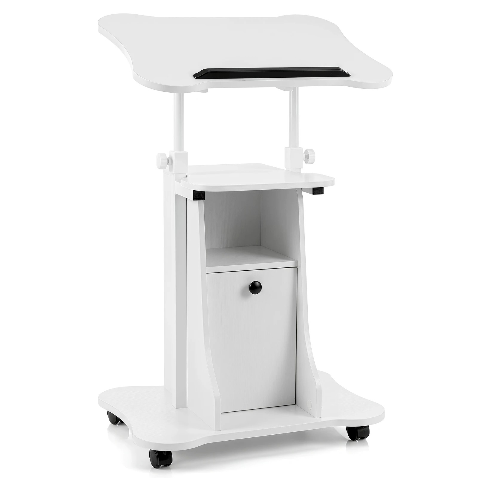 1 Costway Mobile Lectern Podium Stand Adjustable Laptop Table w/Tilting Tabletop - White, 1 of 5