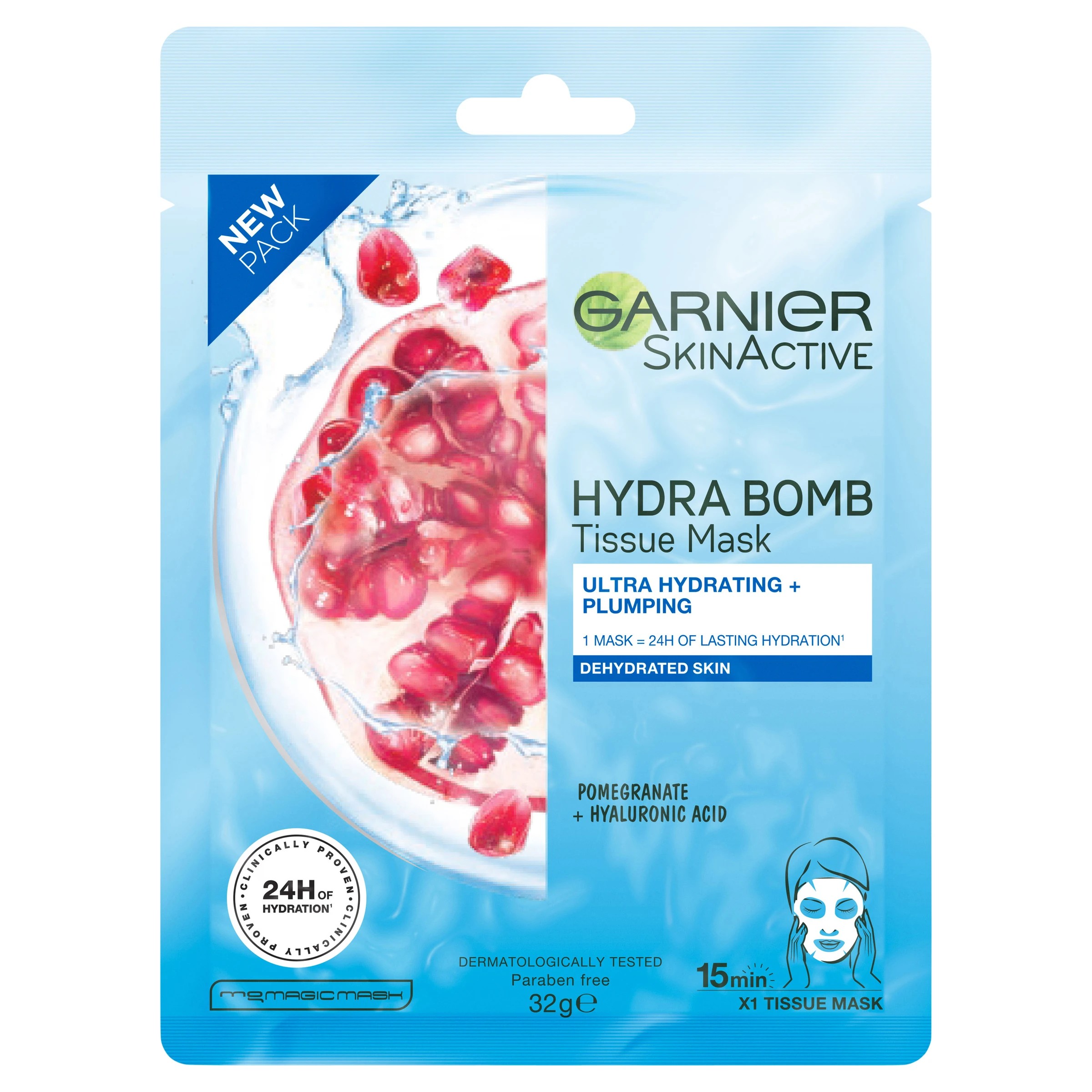 1 Garnier SkinActive Hydra Bomb Tissue Mask 32g - Pomegranate & Hyaluronic Acid, 1 of 6
