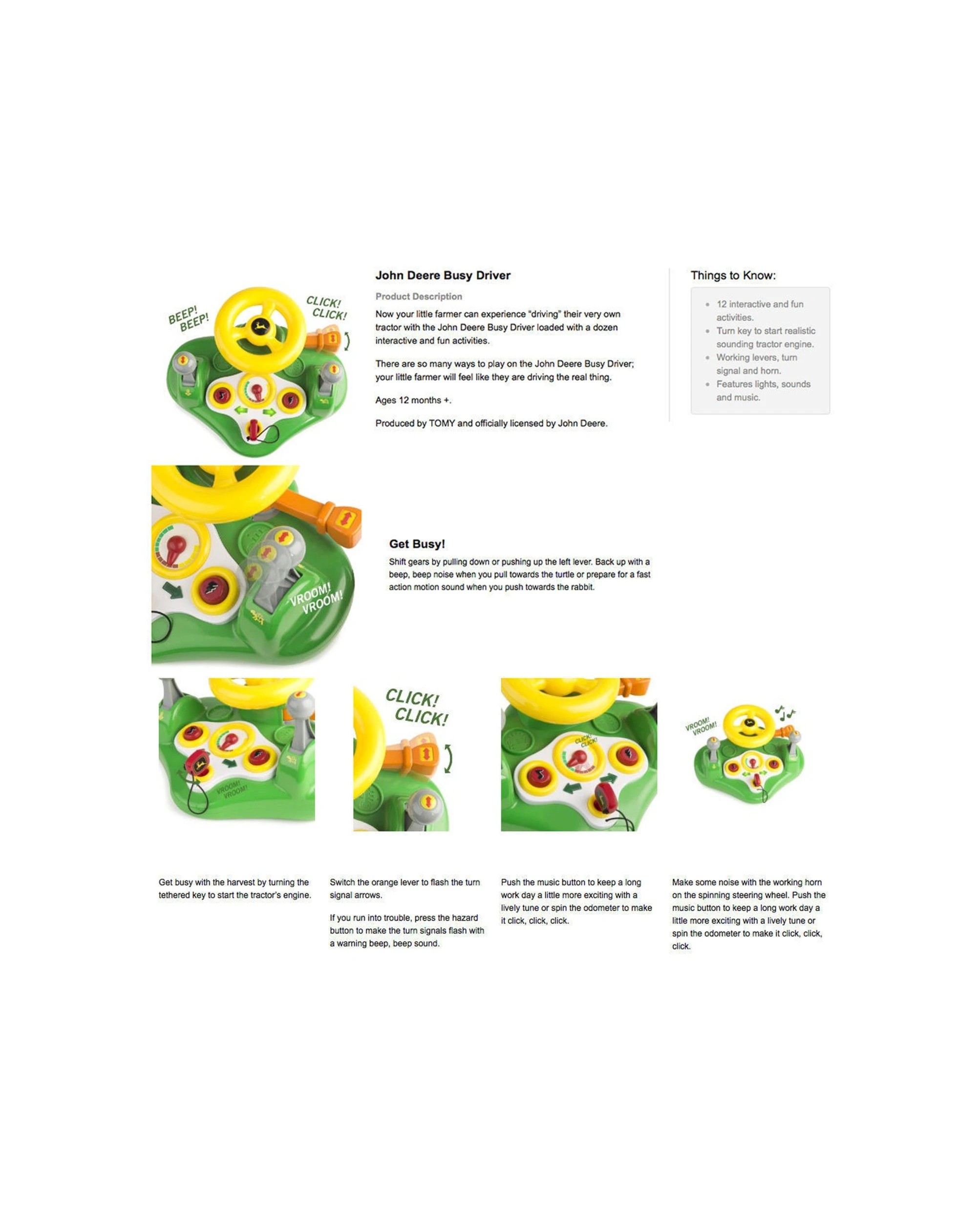 4 John Deere Busy Driver Steering Wheel Toy With Lights And Sounds For Kids 12 Months Plus - Green, 4 of 6