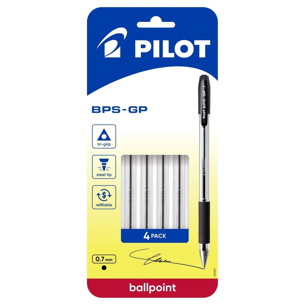 1 PILOT BPS-GP Ballpoint Pen Fine 0.7mm Black 4 Pack, 1 of 8