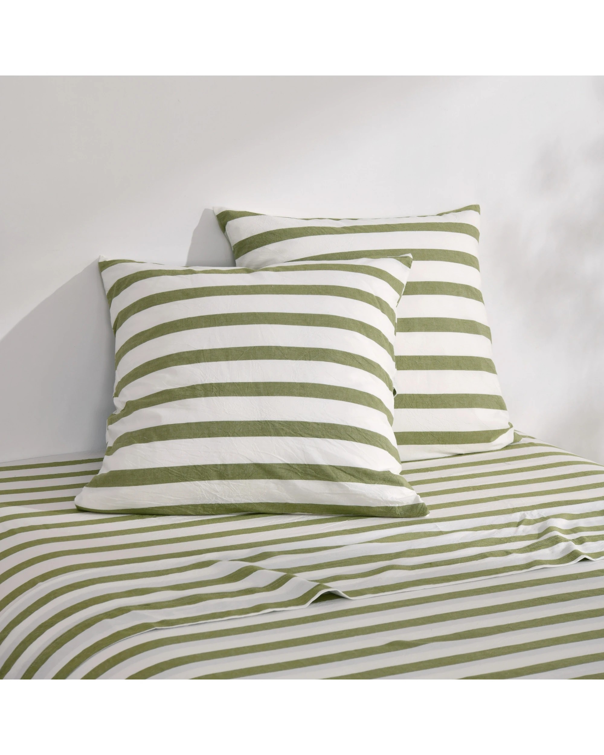 1 Dreamaker Twin Pack Cove Yarn Dyed Washed Cotton Striped Standard Pillowcase - Olive, 1 of 5