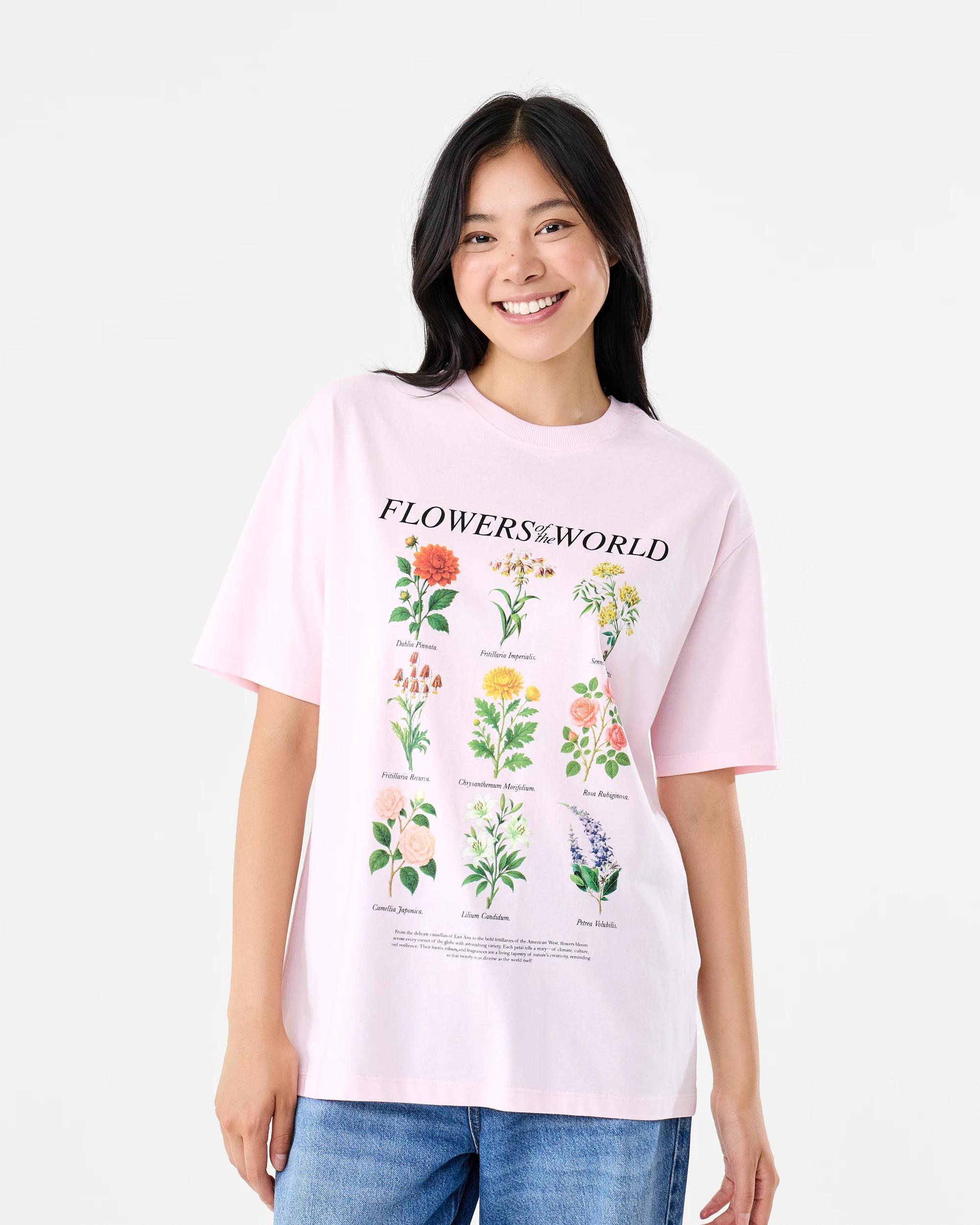 1 Short Sleeve Oversized Boyfriend T-shirt Flowers, 1 of 6