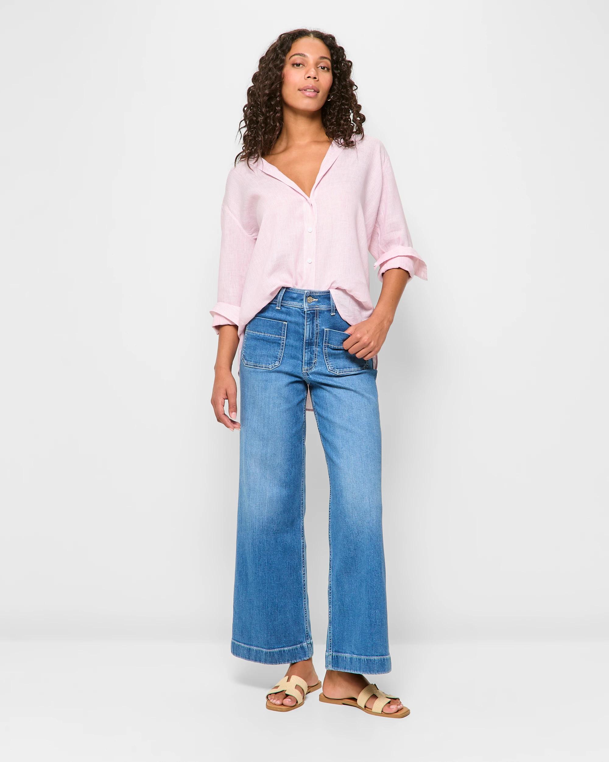 1 Target Wide Leg High Rise Full Length Flat Front Denim Jeans - Mila TINTED TEAL, 1 of 5