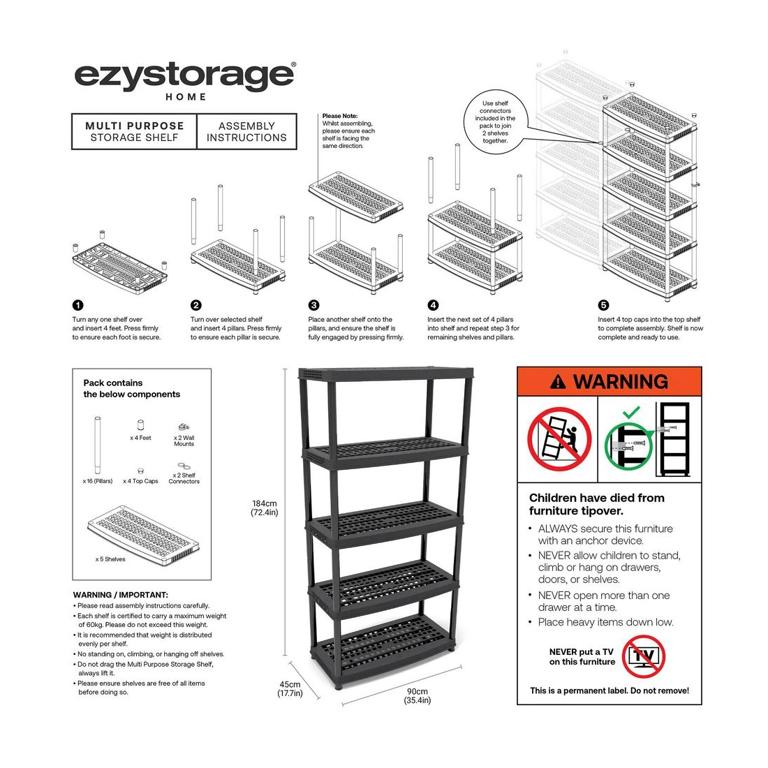 7 Ezy Storage 5 Tier Plastic Shelf 90 x 44.5cm, 7 of 7