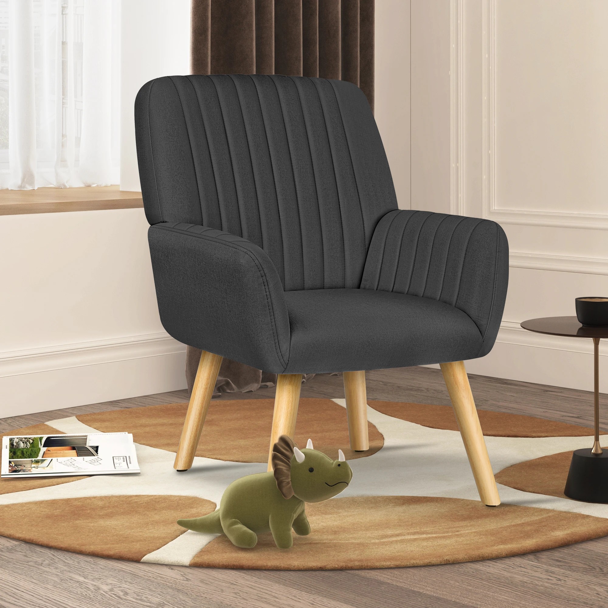 5 Alfordson Armchair Lounge Chair Upholstered Accent Chair Sofa Couch Fabric - Dark Grey, 5 of 9