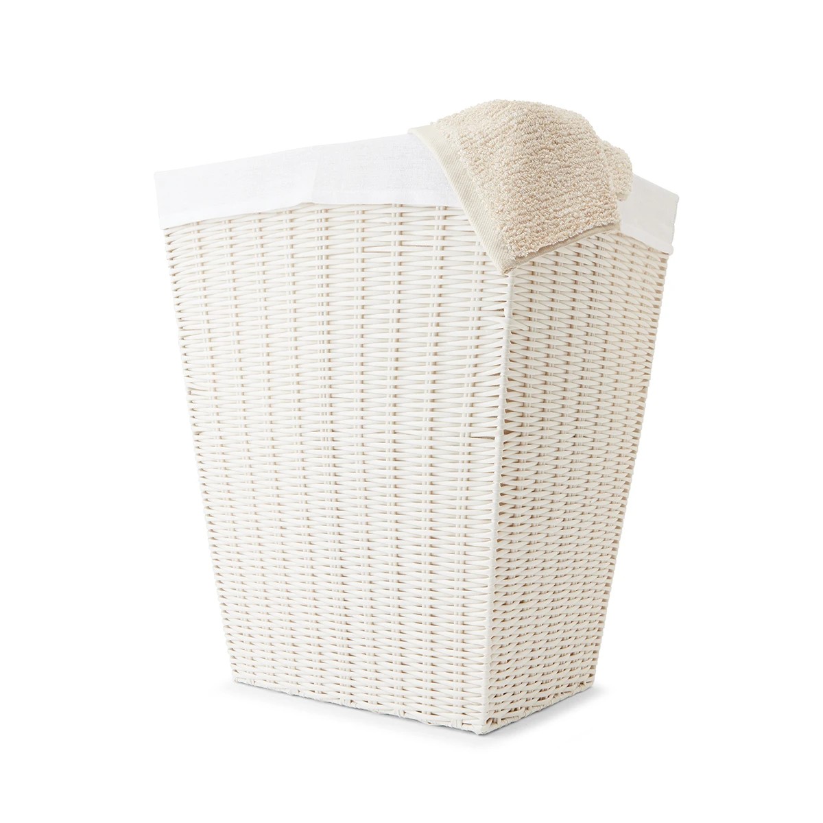 1 Rattan Look Hamper with Liner - White, 1 of 7