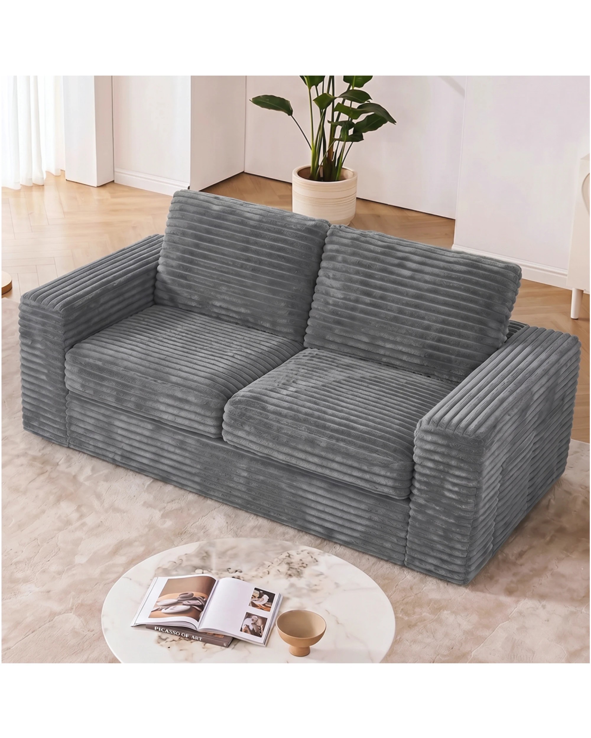 3 Advwin Loveseat Floor Sofa 162cm Loveseat Bean Bag Chair - Grey, 3 of 7