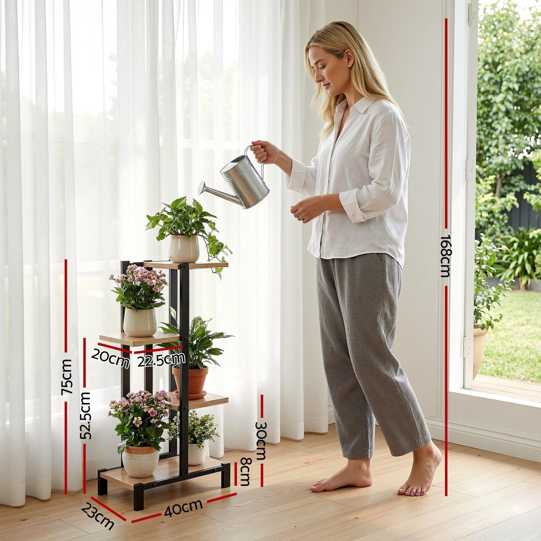 2 Artiss 4 Tiers Plant Stand Metal Flower Pots Shelf Indoor Outdoor Garden Home - Brown, 2 of 2