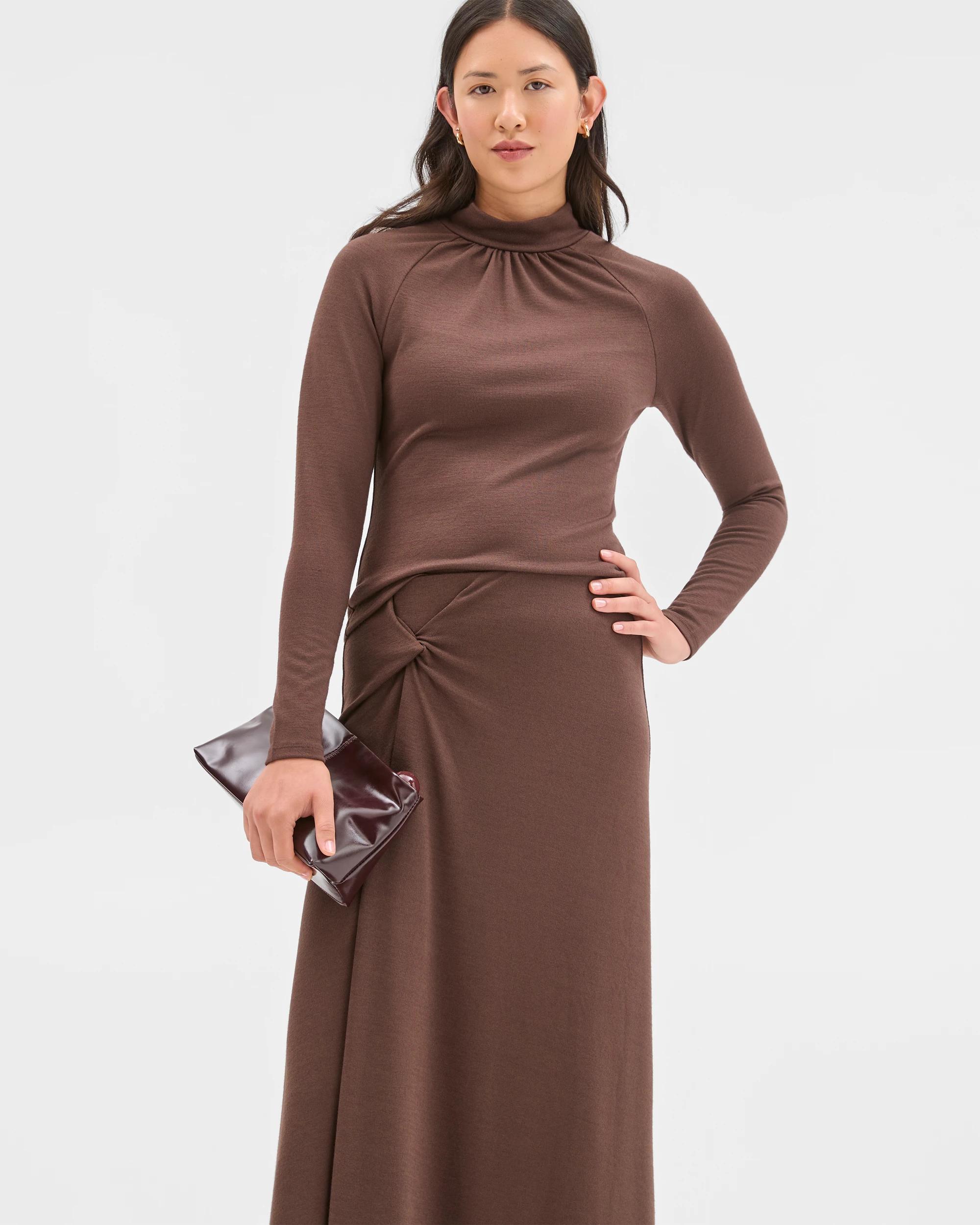 2 Preview Drape Knit Midi Length Skirt GANACHE, 2 of 6