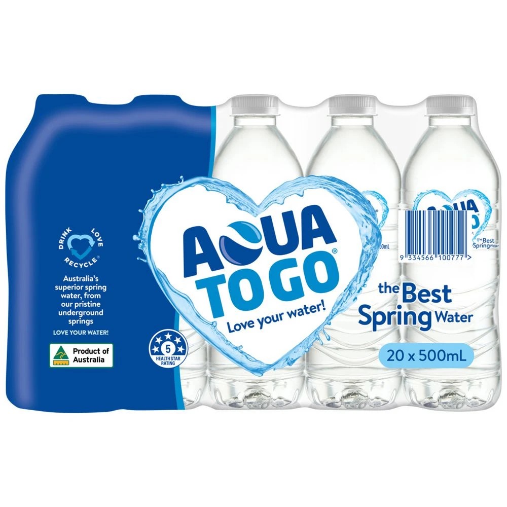 5 Aqua to Go Premium Spring Water 500mL 96 x 20 Pack, 5 of 6