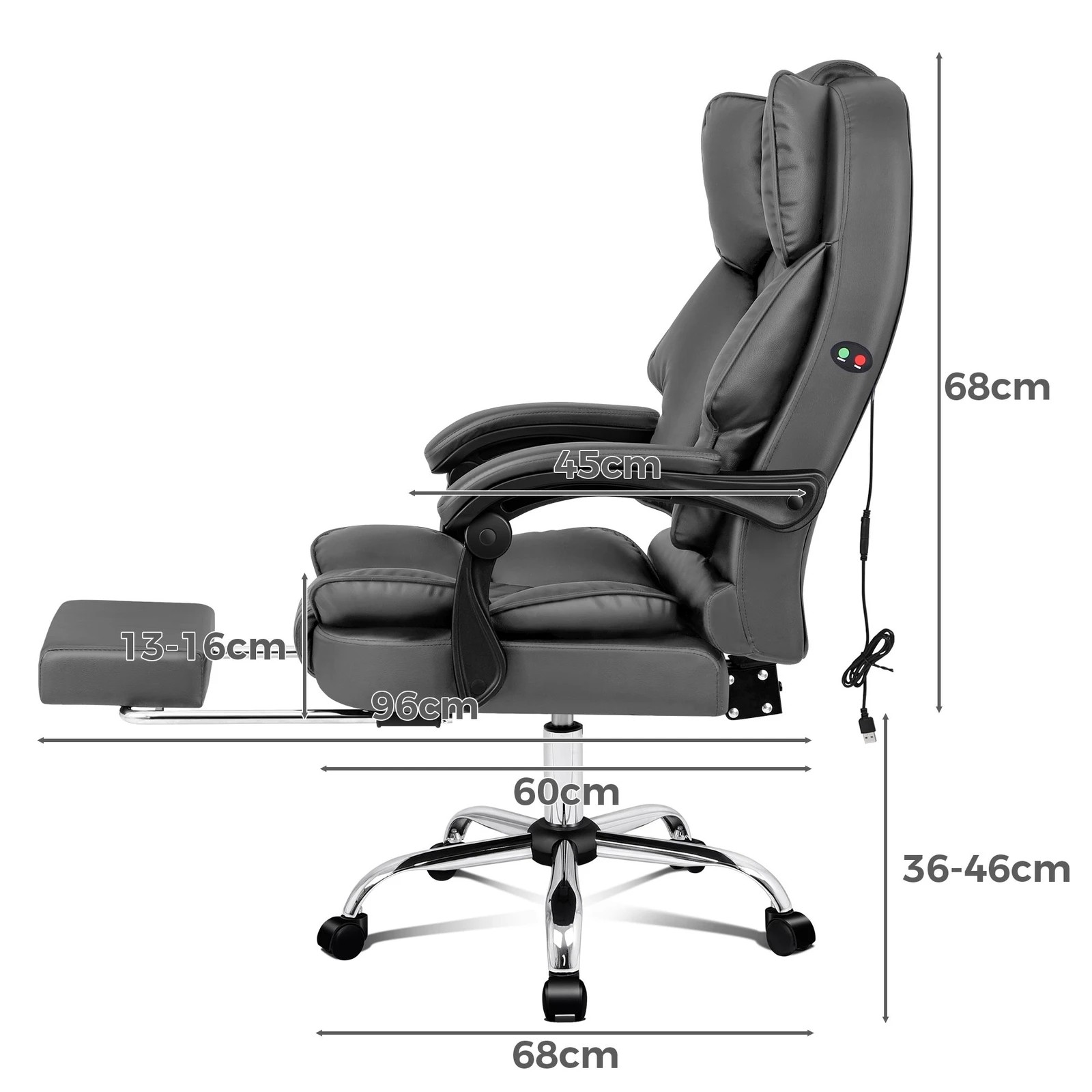 4 Alfordson Massage Office Chair Computer Heated Seat Executive Recliner Gaming - Grey, 4 of 10