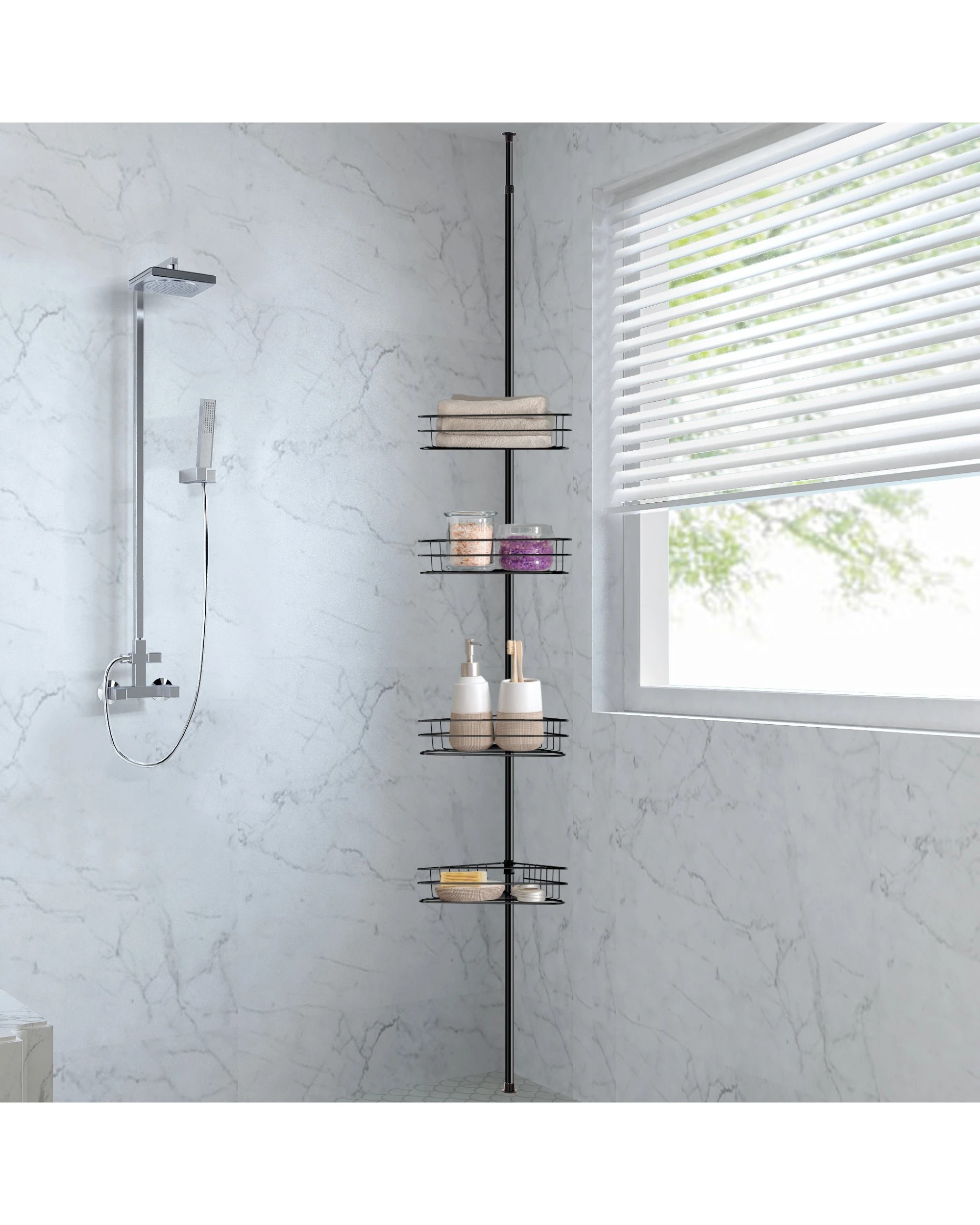 2 Sherwood Home Adjustable Telescopic 4 Tier Corner Shower Caddy Rack - Black, 2 of 9