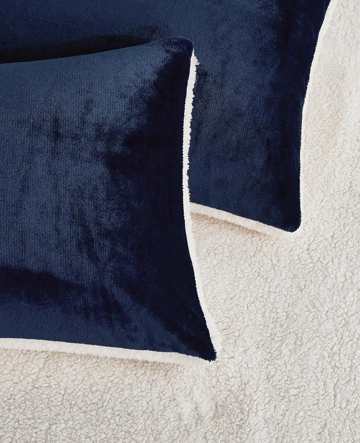 3 Gioia Casa 2-Pack Teddy Sherpa Standard Pillowcases Reversible Velvet - Navy Blue, 3 of 7