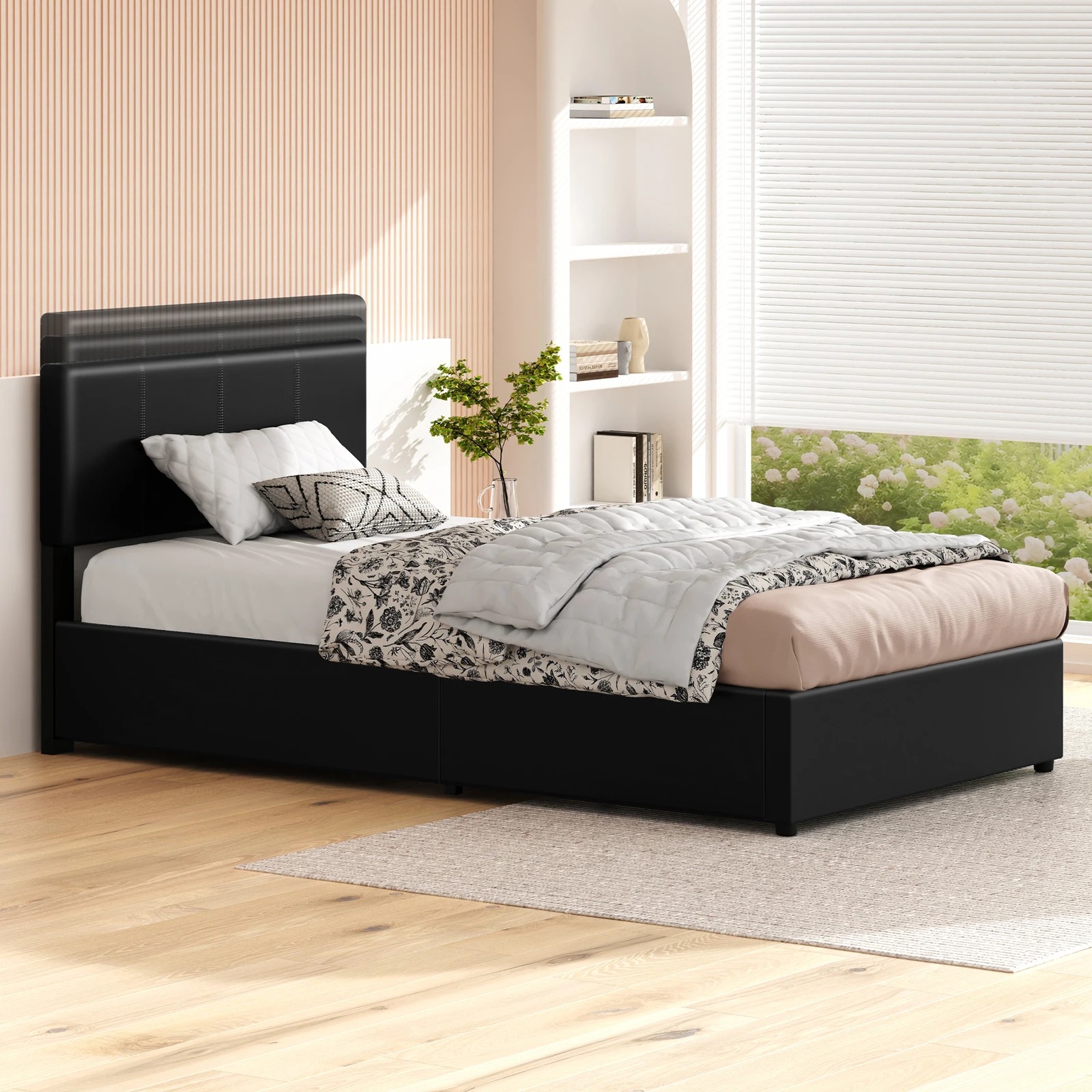 6 Alfordson Bed Frame King Single Gas Lift Storage Adjustable Headboard Luria - Black, 6 of 9