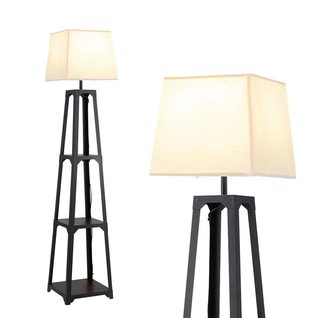 1 Artiss Floor Lamp 3 Tier Shelf Storage LED Light Stand Home Room Vintage - Black, 1 of 7