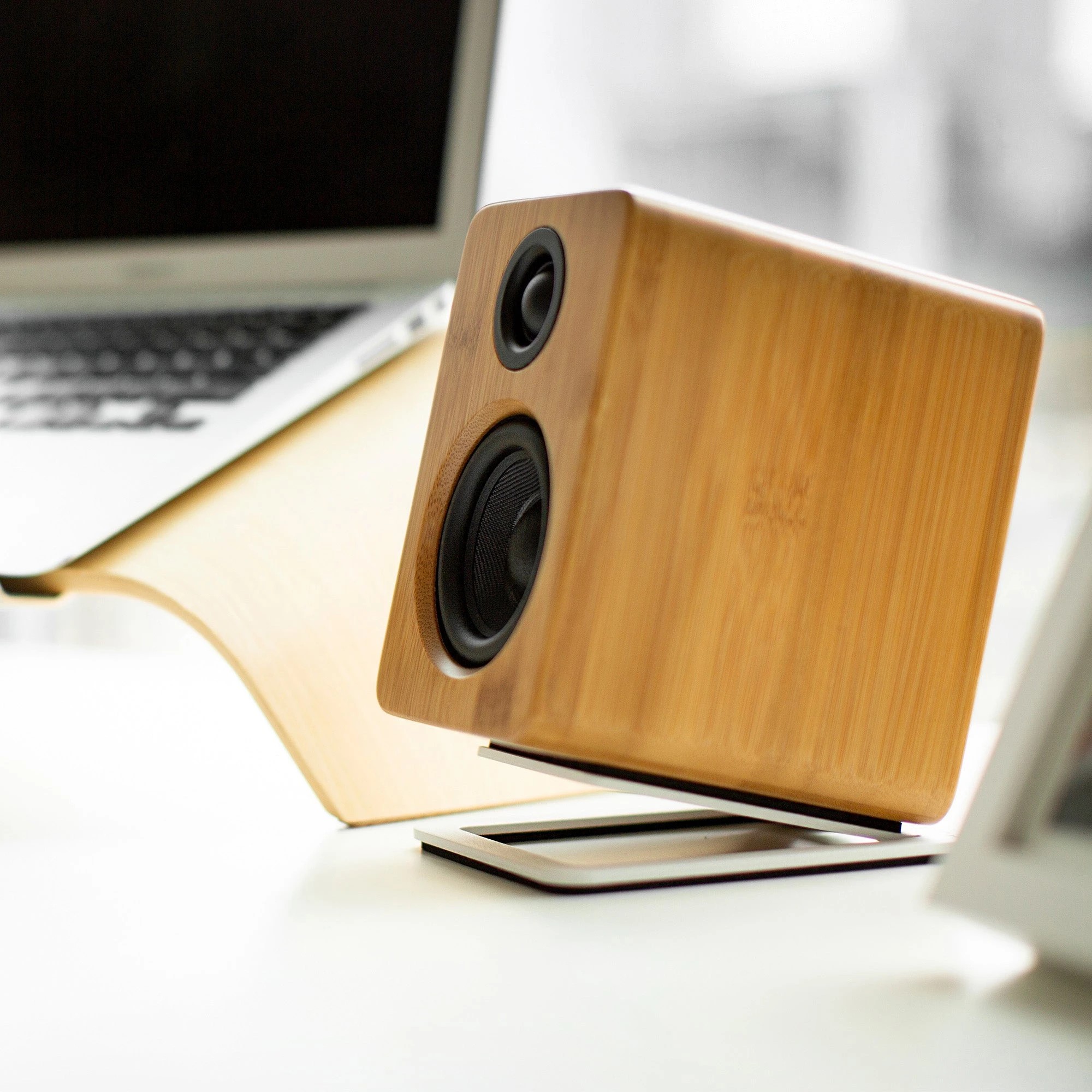 2 Kanto S2W Angled Desktop Speaker Stands for Small Speakers - Pair, White - White, 2 of 6