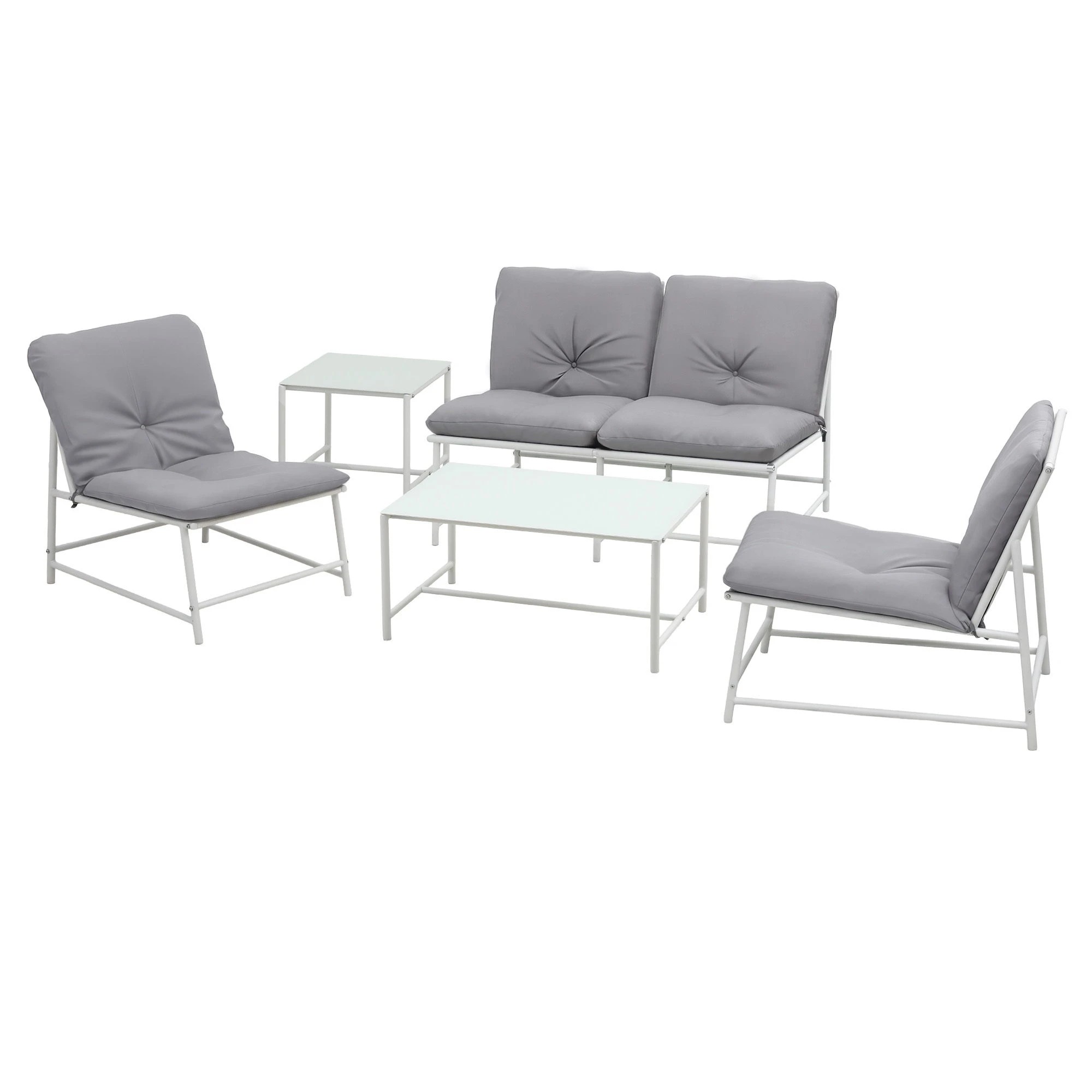 1 Gardeon 5-Piece Outdoor Sofa Set with Cushions Coffee Table and Lounge Chair Set Patio Furniture - White, 1 of 8