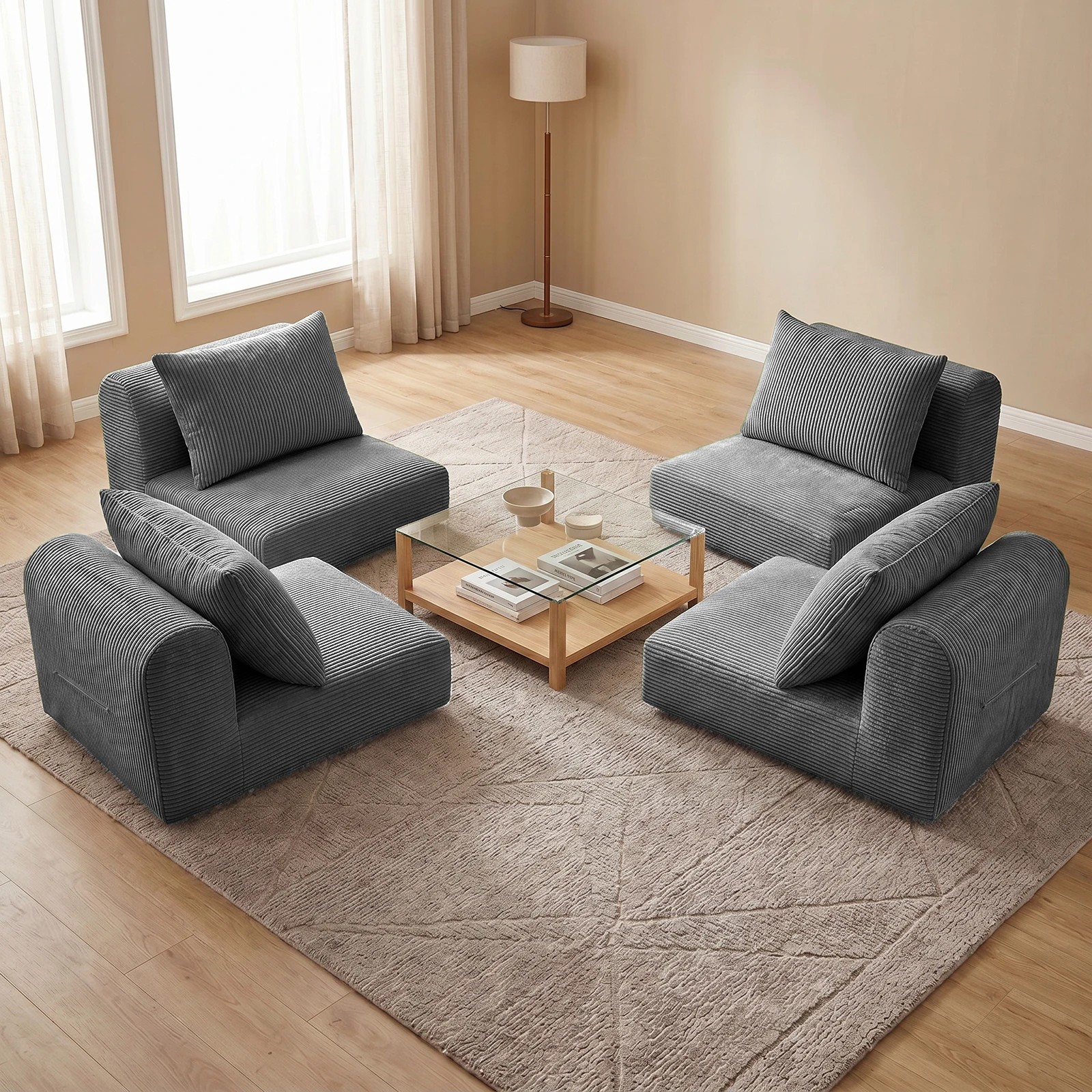 5 Advwin 172cm Modular Sectional Loveseat Sofa 3 in 1 Convertible Floor Lounger Boneless Cloud Couch - Grey, 5 of 5