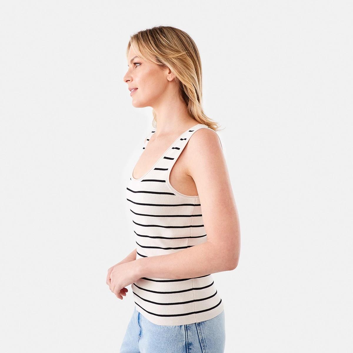 3 Sleeveless True Knit Scoop Neck Tank Bge Blk St, 3 of 7