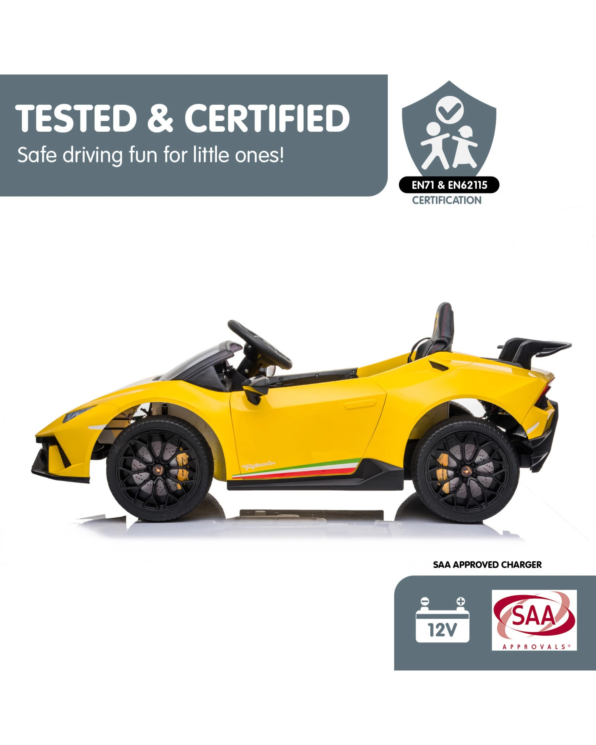 7 Kahuna Lamborghini Performante Kids Electric Ride On Car - Yellow, 7 of 10