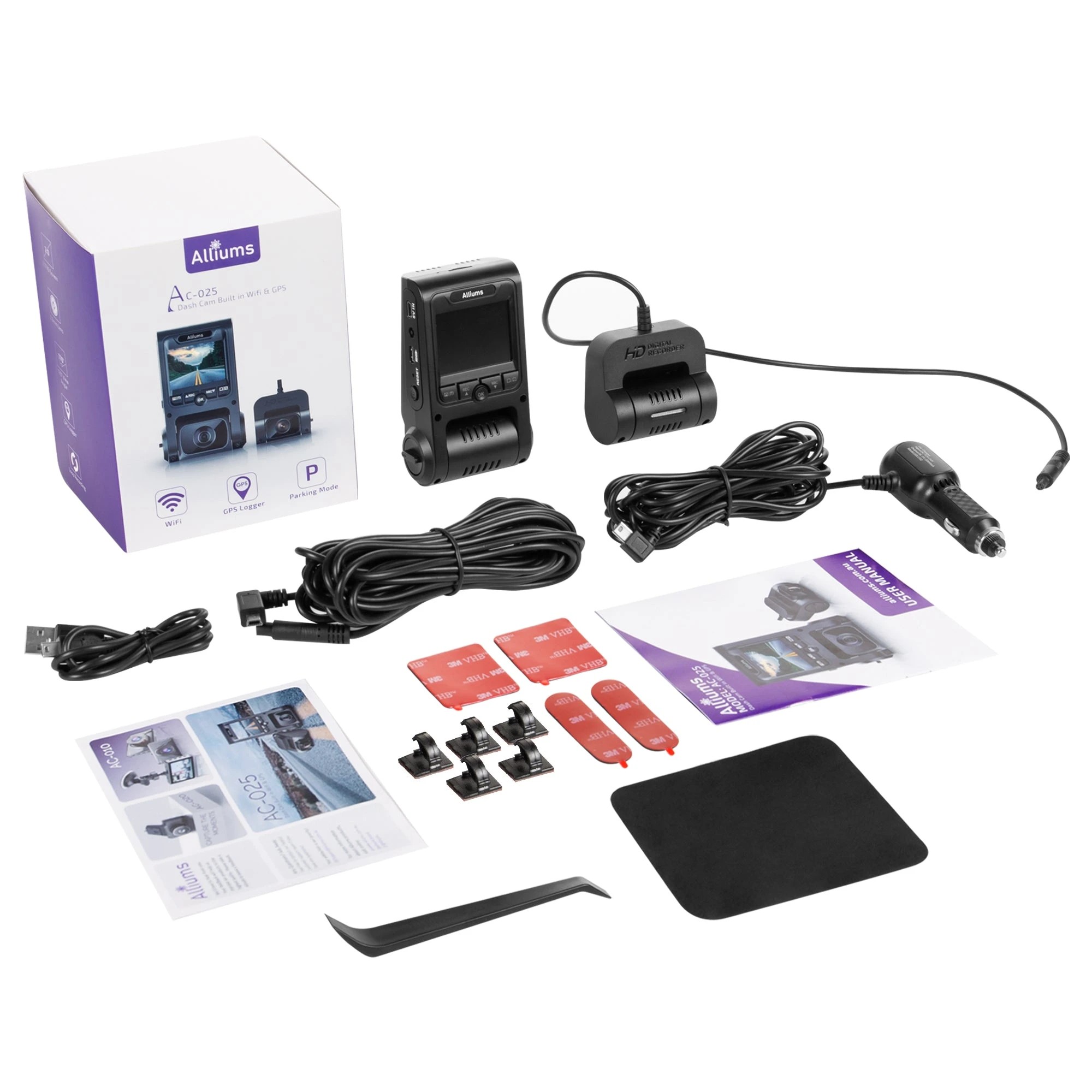 3 Alliums Dash Cam Duo Front and Rear WiFi GPS WDR Night Vision G Sensor 256GB, 3 of 4