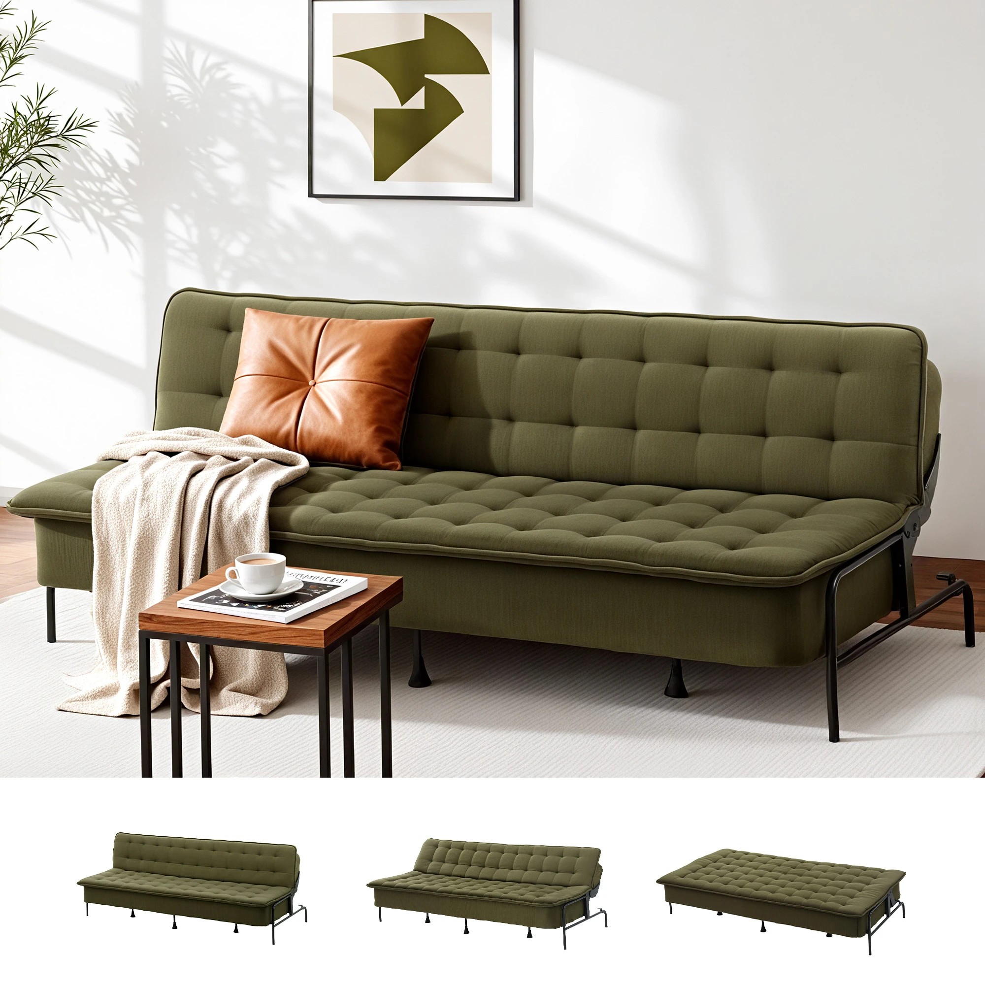 4 Artiss Sofa Bed 1.9m 3-Seater Soft Innerspring Adjustable Couch Futon Chair - Green, 4 of 5