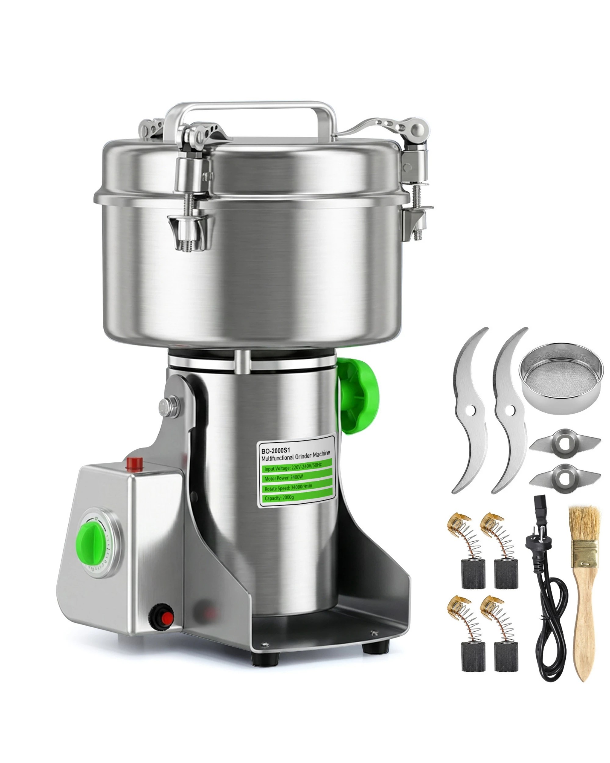 2 Yopower Electric Grain Mill 3400W Max, 2000g - Silver, 2 of 3