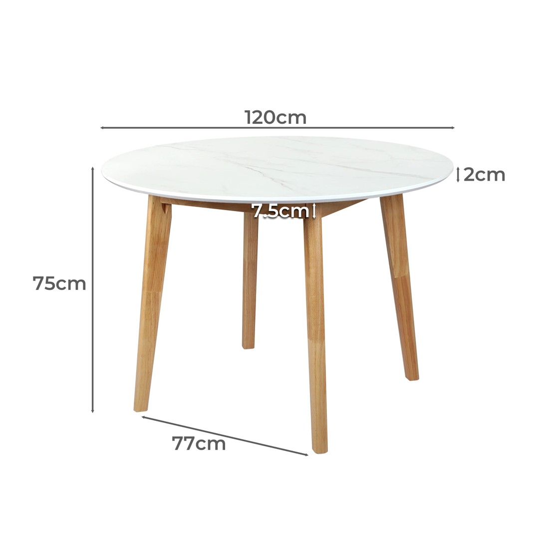 3 Levede Dining Table Round Rubberwood Base Kitchen Cafe Restaurant White 120cm, 3 of 7