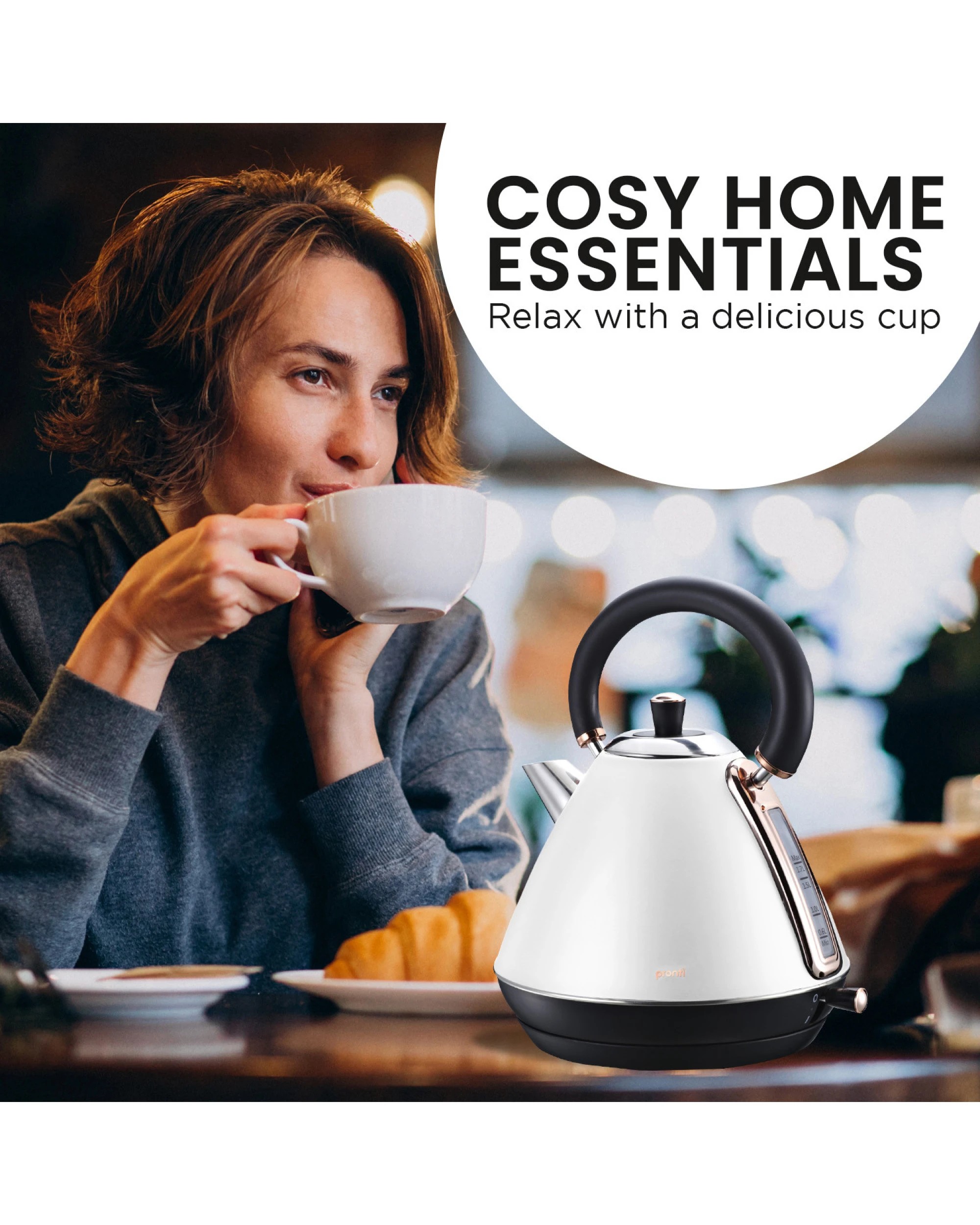 8 Pronti 1.7l Rose Trim Collection Kettle - White, 8 of 10