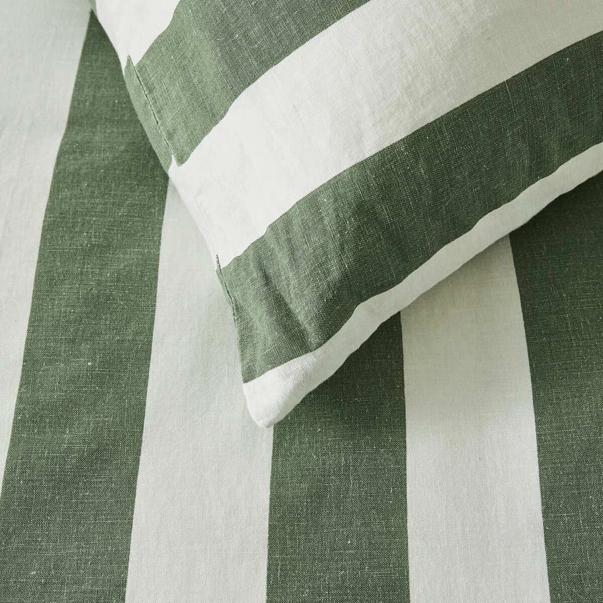 3 Stripe Linen Cotton Quilt Cover Set - Queen Bed, Forest, 3 of 7