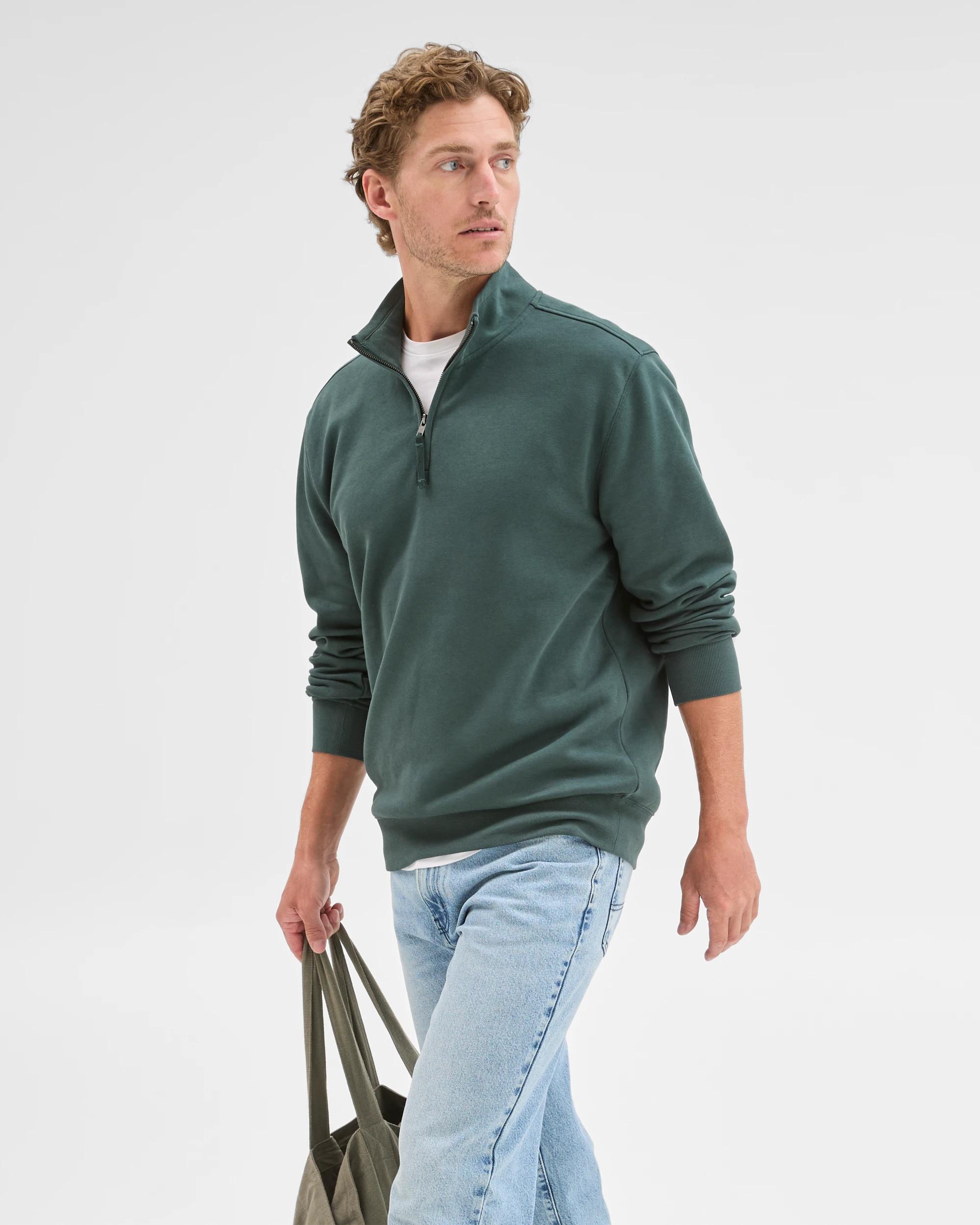 4 Target Man Australian Cotton Blend Fleece 1/2 Zip Top DARK GREEN, 4 of 6