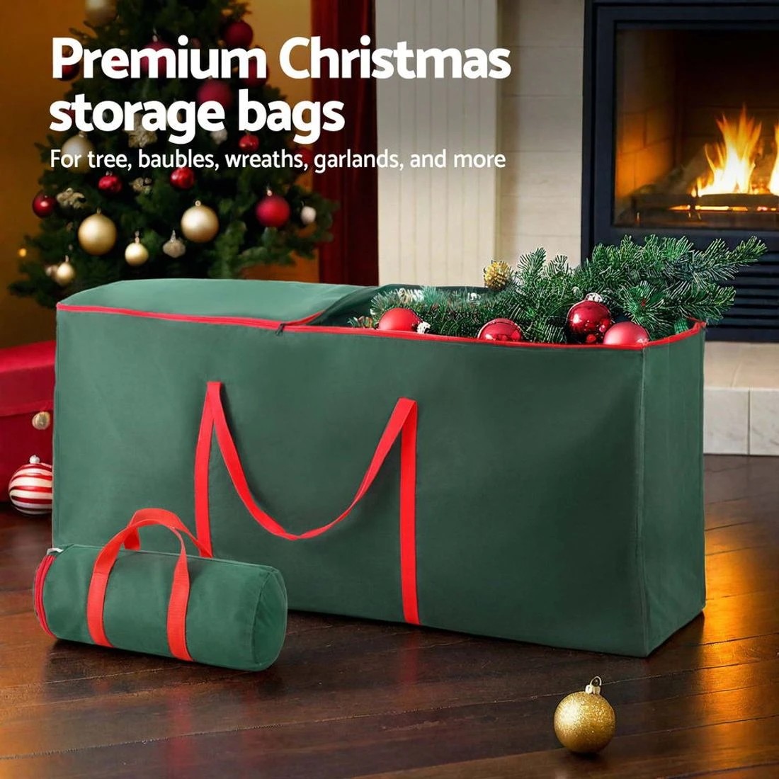 5 Jingle Jollys Christmas Tree Baubles Storage Bag Set Ornaments Container Box - Green, 5 of 7