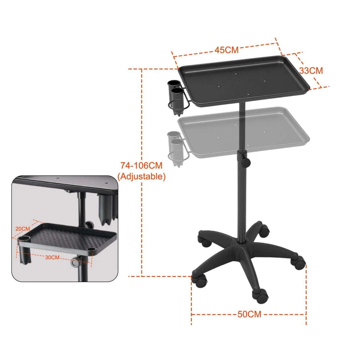 2 AUSWAY Salon Trolley Cart Hairdressing Hair Colouring Extension Tray, 2 of 4