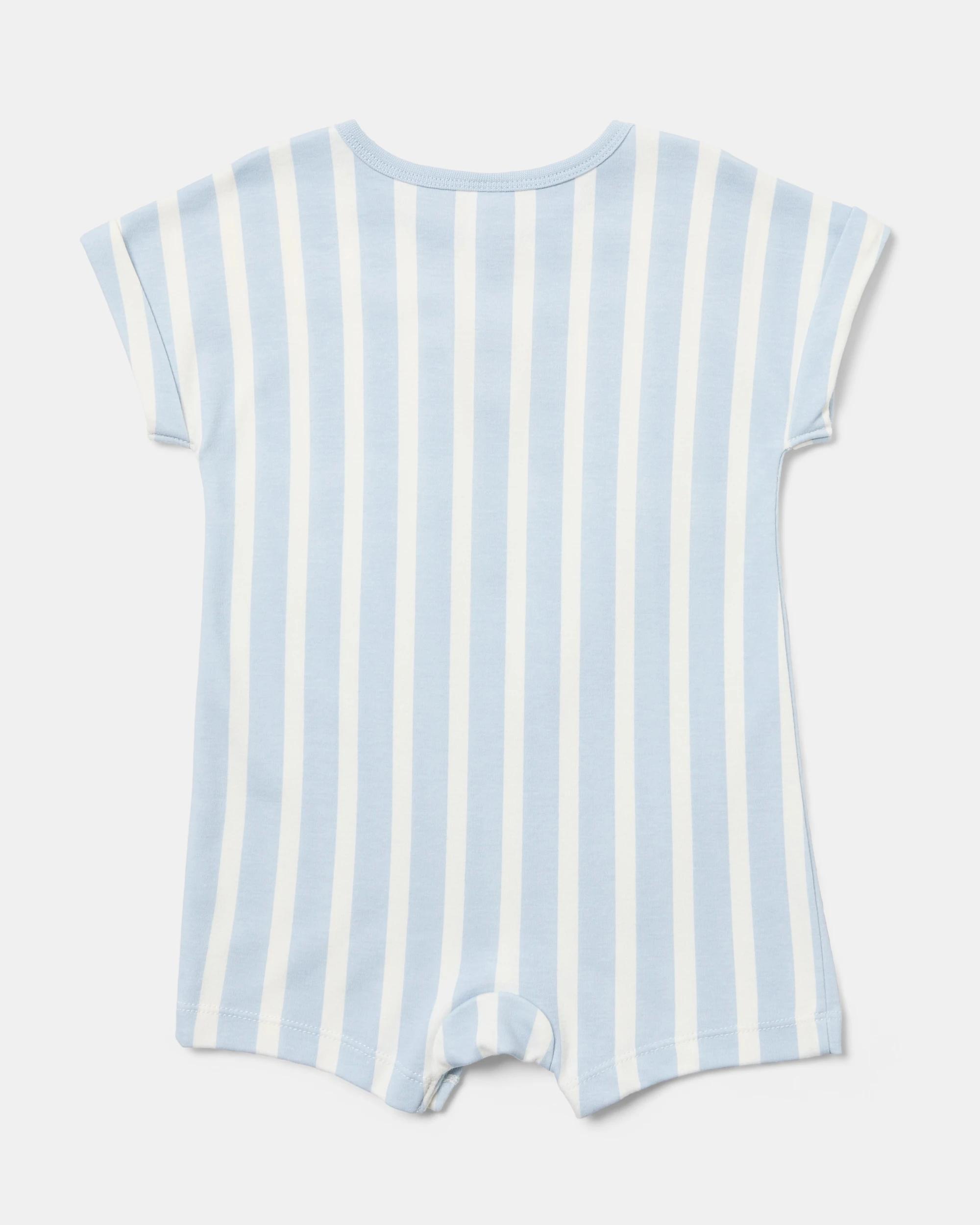 2 Cotton Short Sleeve Print Romper Bear Strpe, 2 of 3